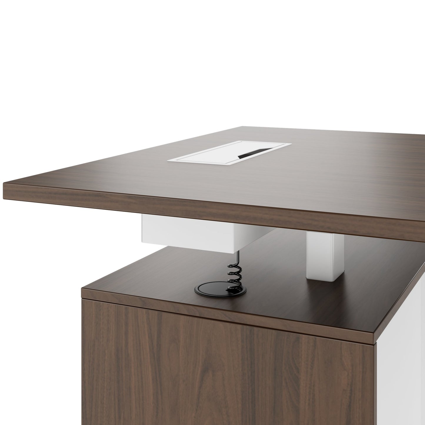 MOTION Bureau à 2 moteurs avec buffet | Réglable à hauteur électrique, 2000 x 1800 mm, noix