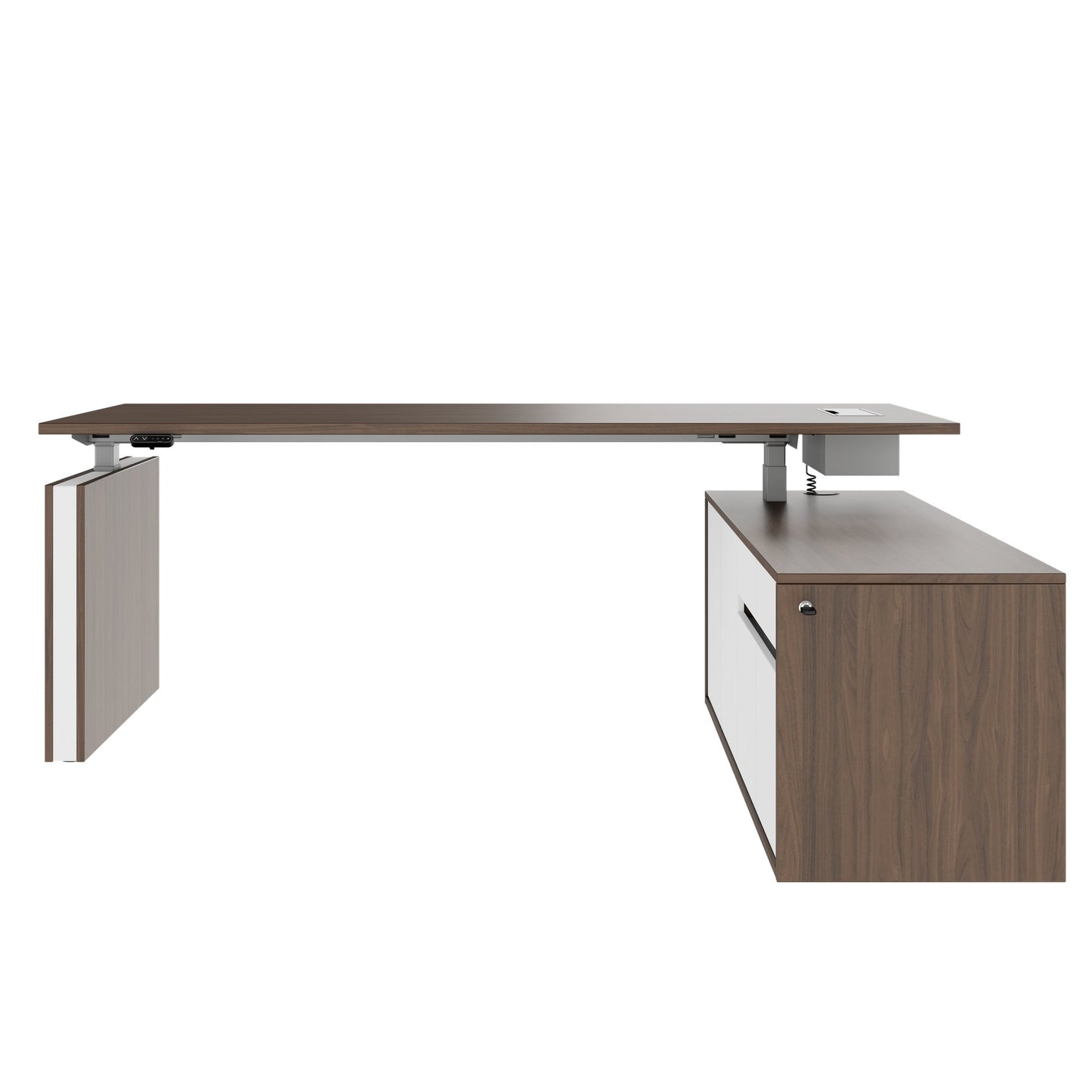 MOTION Bureau à 2 moteurs avec buffet | Réglable à hauteur électrique, 2000 x 1800 mm, noix