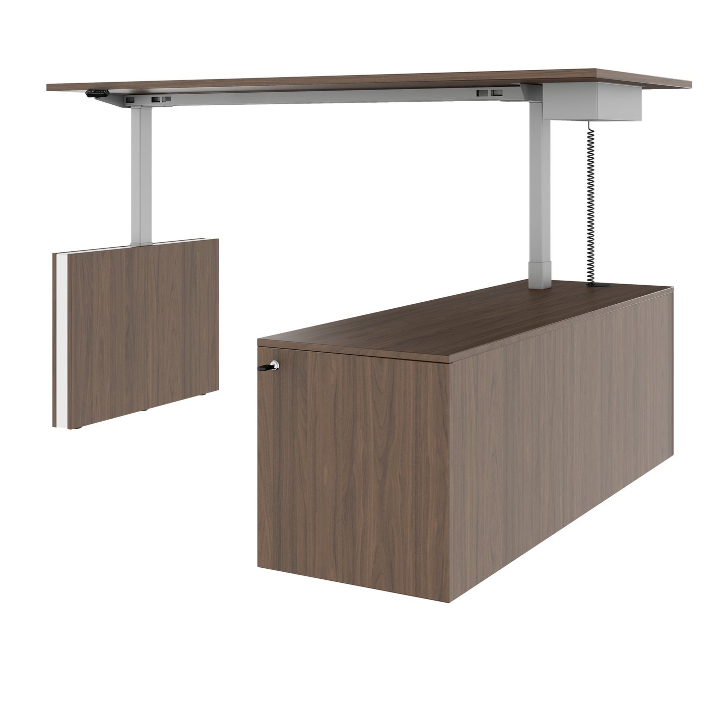 MOTION Bureau à 2 moteurs avec buffet | Réglable à hauteur électrique, 2000 x 1800 mm, noix