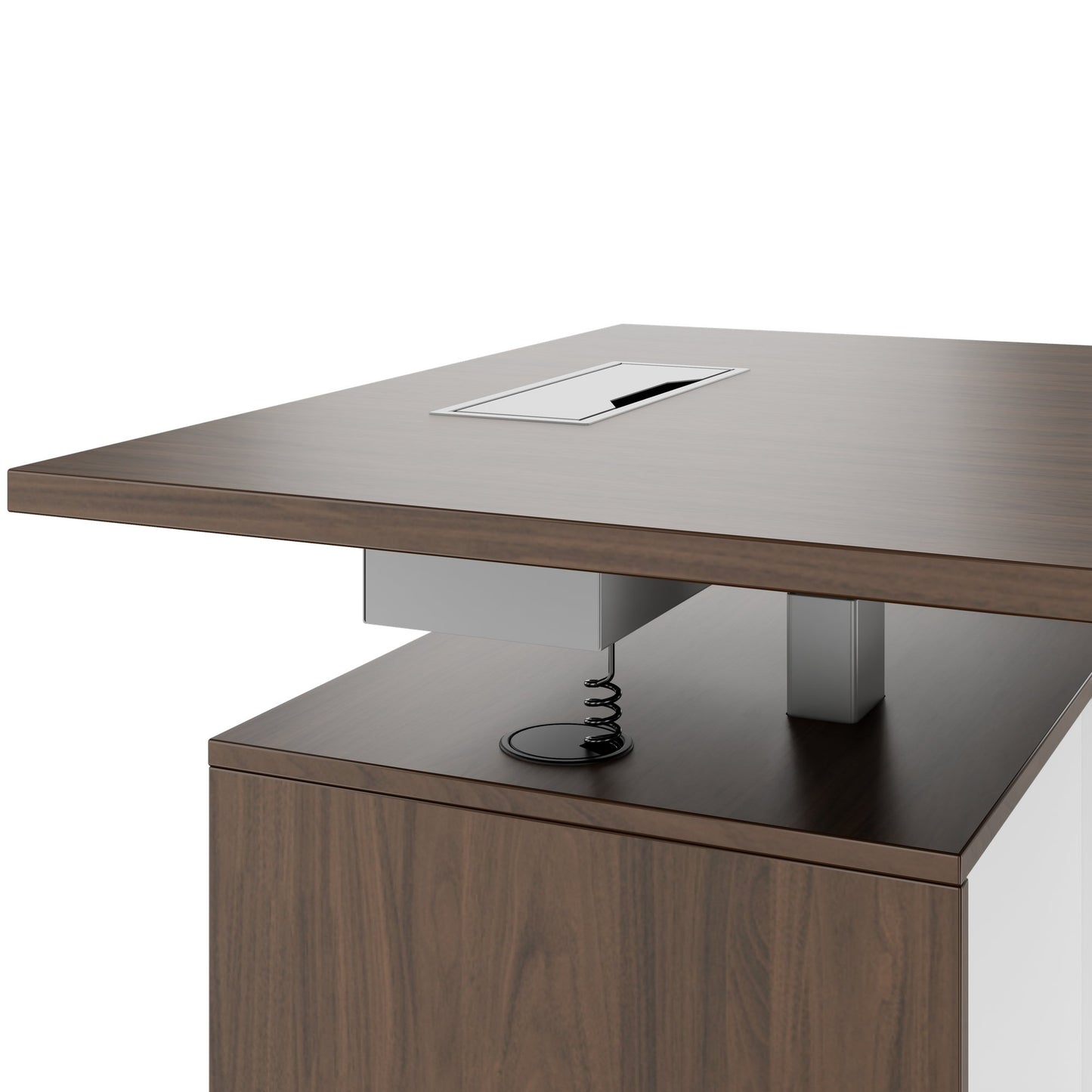 MOTION Bureau à 2 moteurs avec buffet | Réglable à hauteur électrique, 2000 x 1800 mm, noix