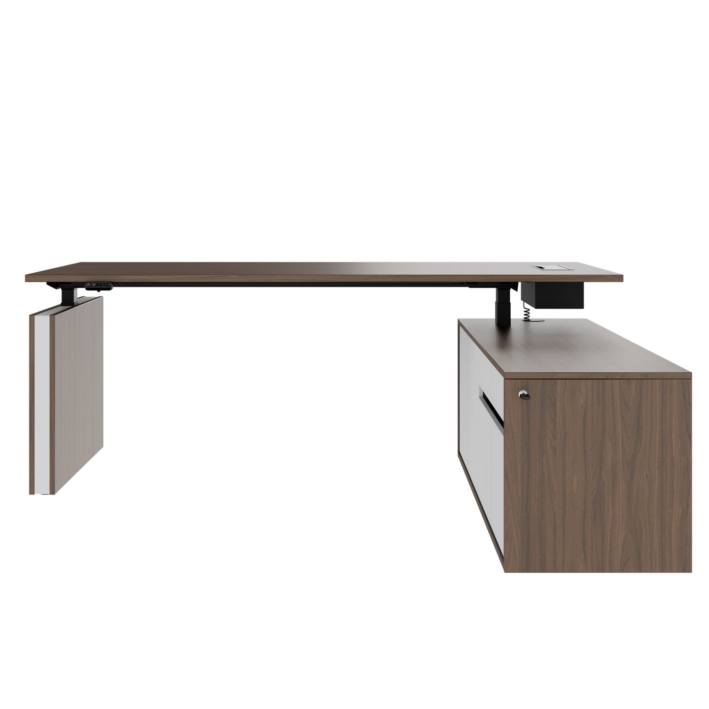 MOTION Bureau à 2 moteurs avec buffet | Réglable à hauteur électrique, 2000 x 1800 mm, noix