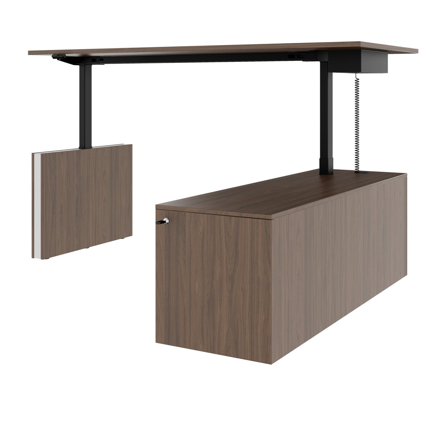 MOTION Bureau à 2 moteurs avec buffet | Réglable à hauteur électrique, 2000 x 1800 mm, noix
