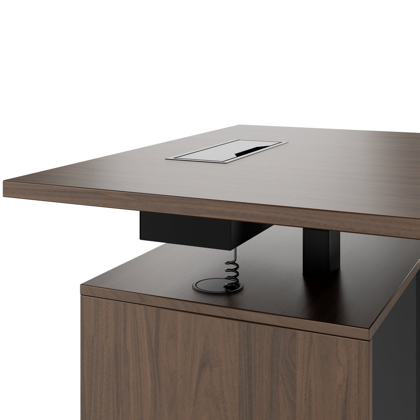 MOTION Bureau à 2 moteurs avec buffet | Réglable à hauteur électrique, 2000 x 1800 mm, noix