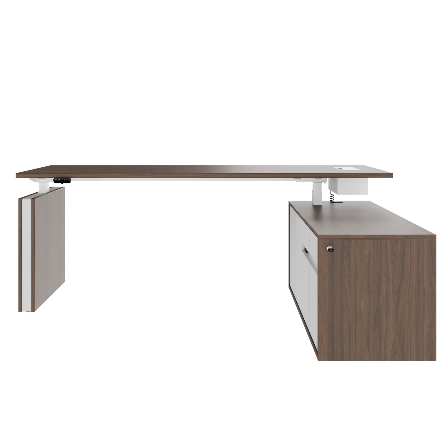 MOTION Bureau à 2 moteurs avec buffet | Réglable à hauteur électrique, 2000 x 1800 mm, noix