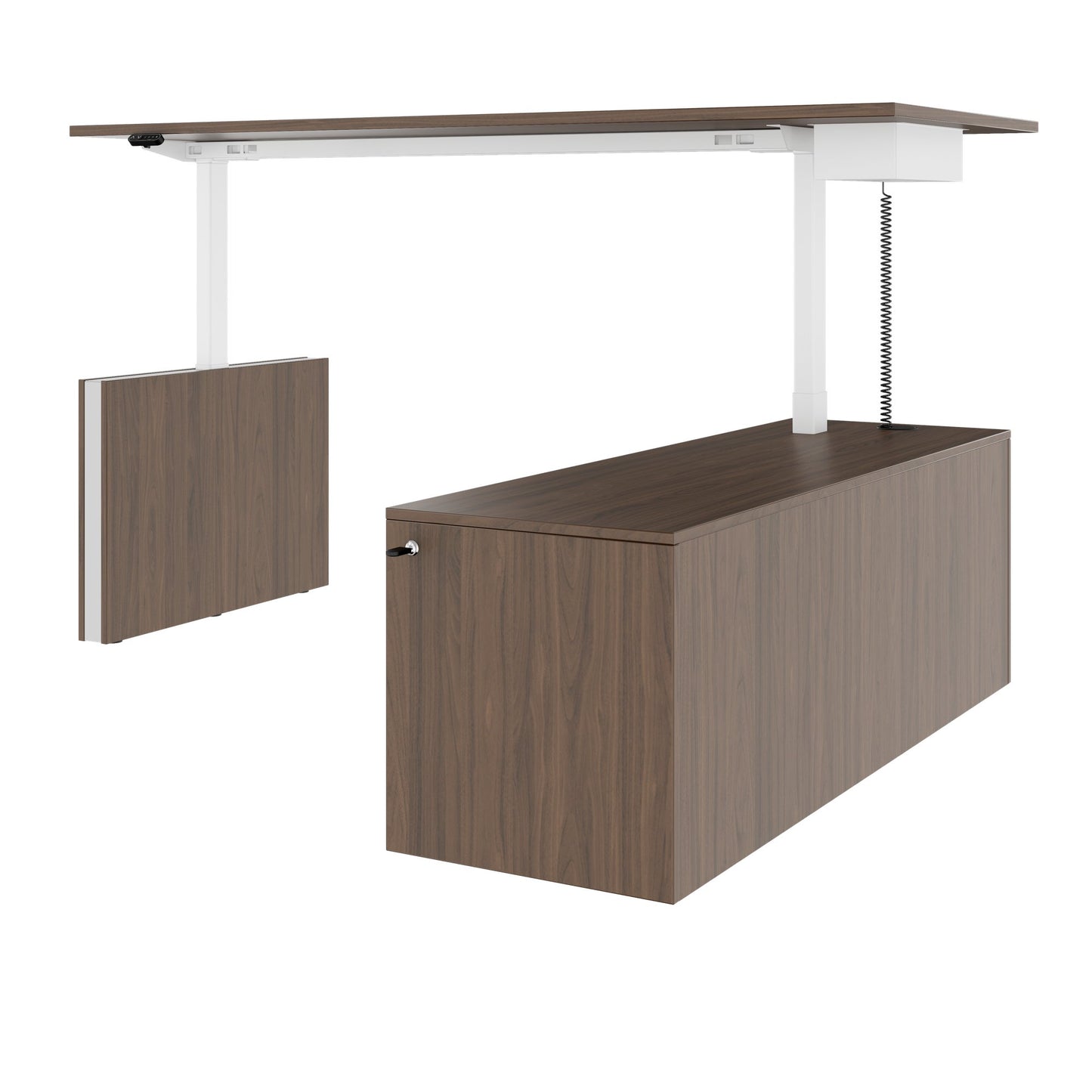 MOTION Bureau à 2 moteurs avec buffet | Réglable à hauteur électrique, 2000 x 1800 mm, noix