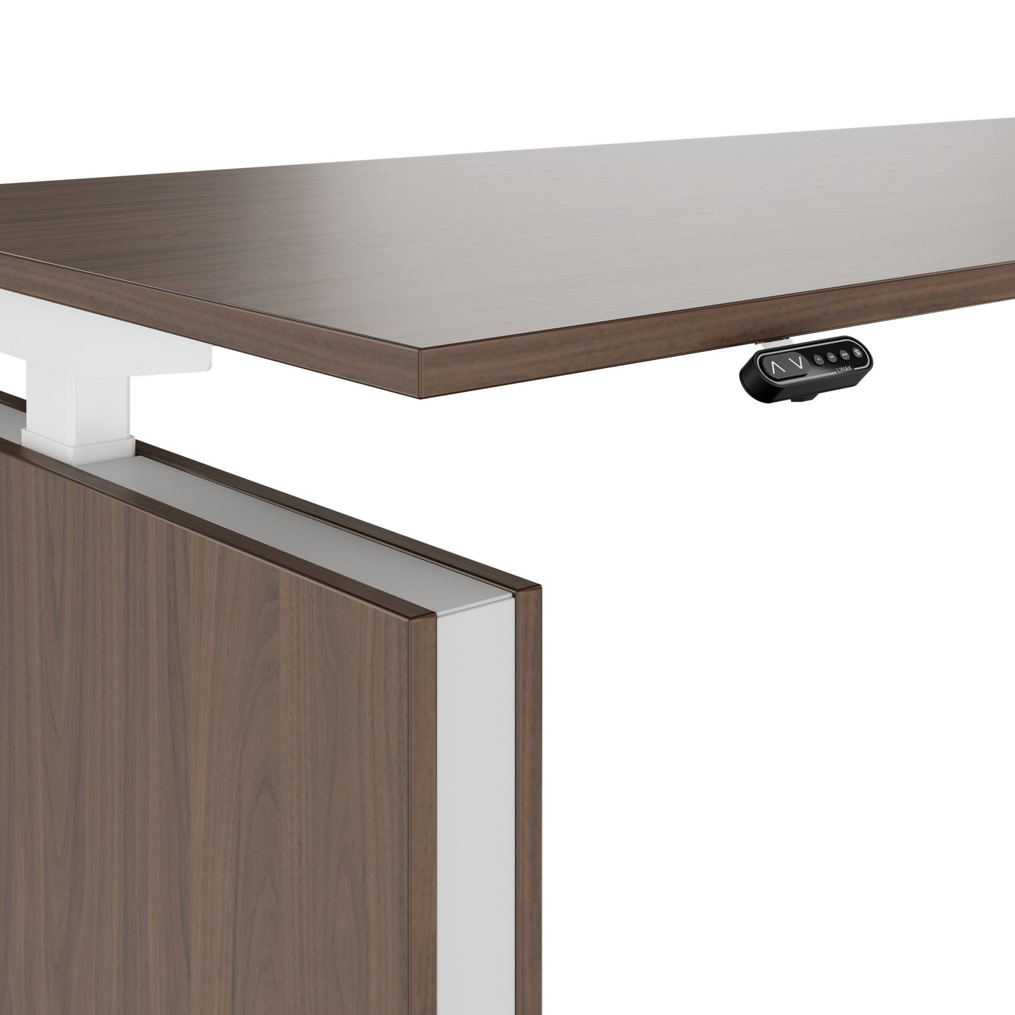 MOTION Bureau à 2 moteurs avec buffet | Réglable à hauteur électrique, 2000 x 1800 mm, noix