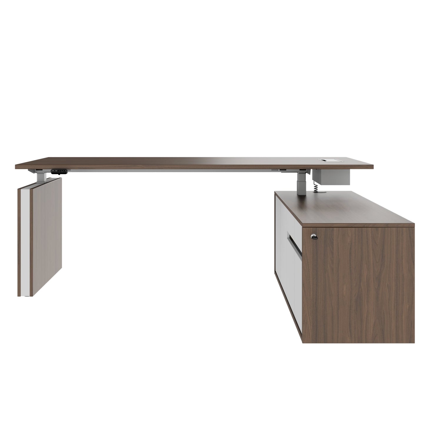 MOTION Bureau à 2 moteurs avec buffet | Réglable à hauteur électrique, 2000 x 1800 mm, noix