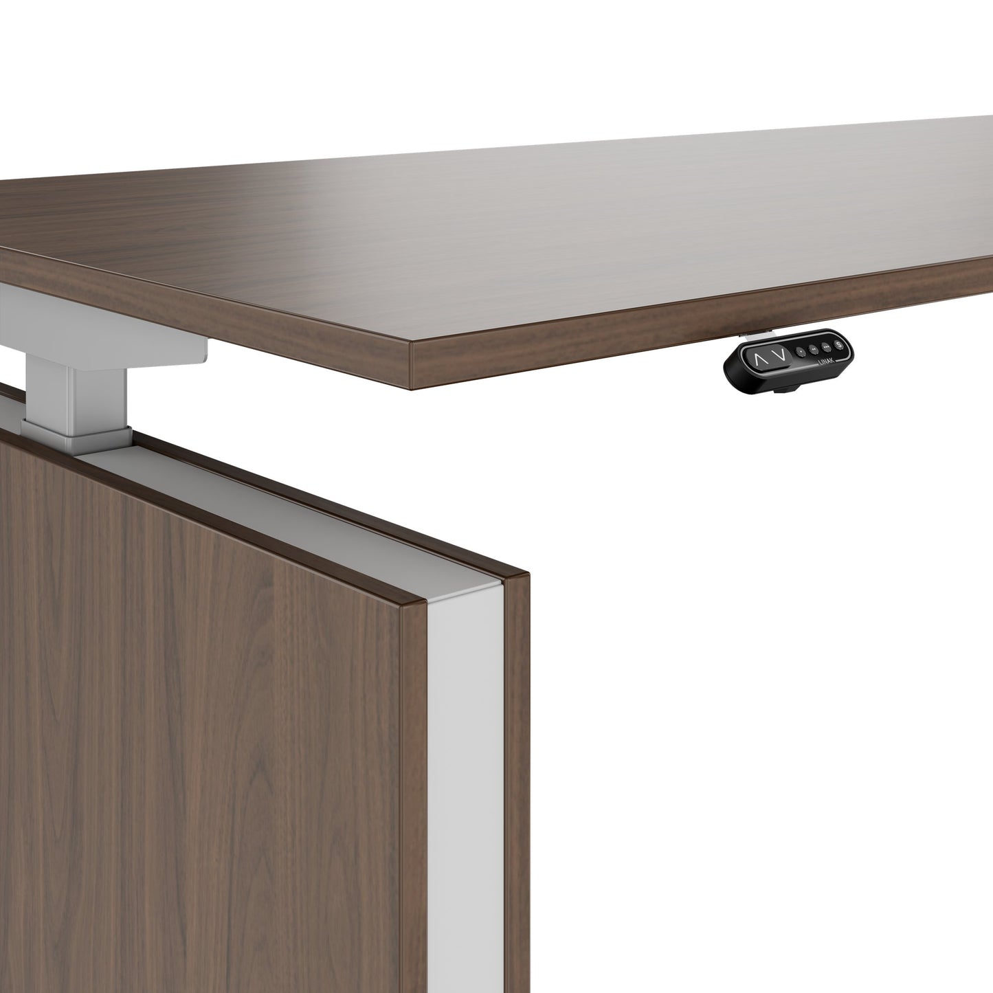 MOTION Bureau à 2 moteurs avec buffet | Réglable à hauteur électrique, 2000 x 1800 mm, noix