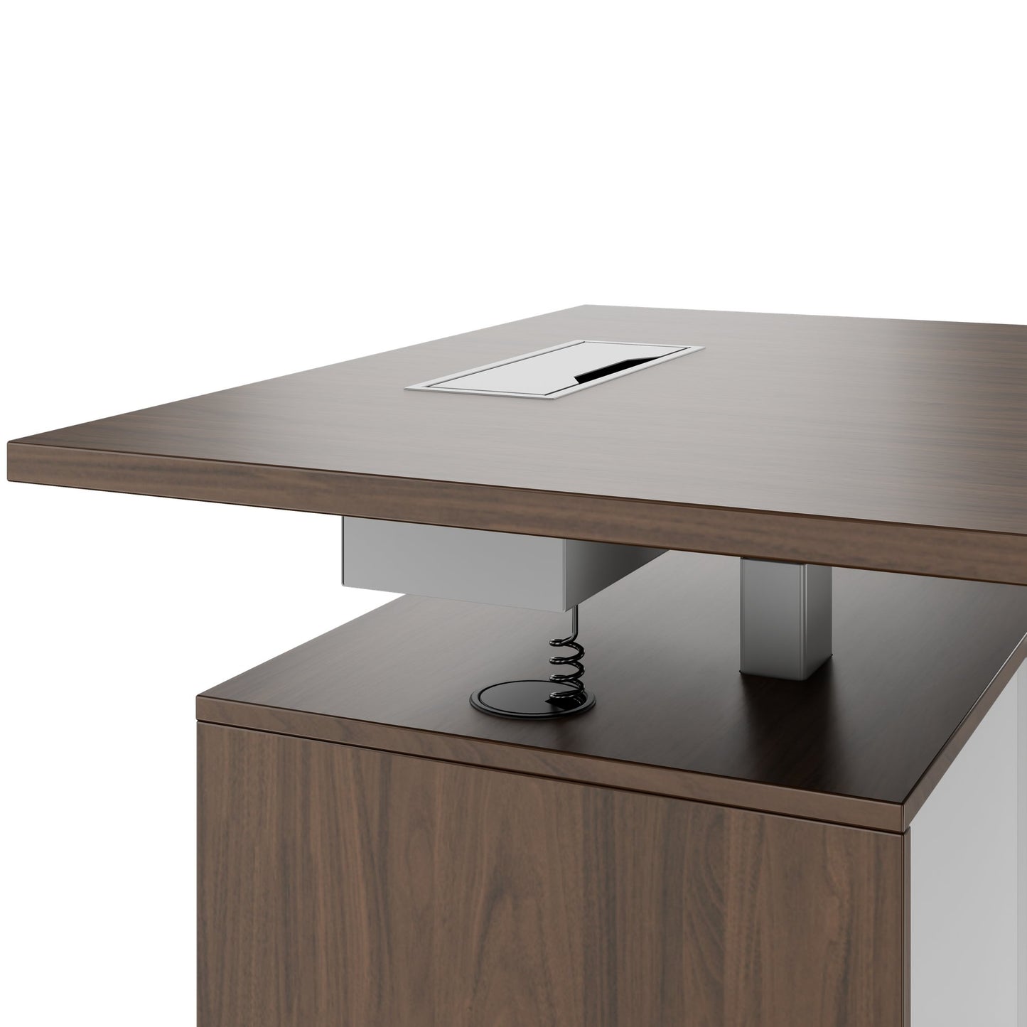 MOTION Bureau à 2 moteurs avec buffet | Réglable à hauteur électrique, 2000 x 1800 mm, noix