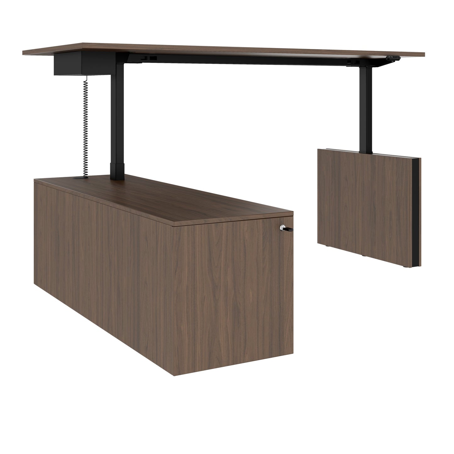 MOTION Bureau à 2 moteurs avec buffet | Réglable à hauteur électrique, 2000 x 1800 mm, noix