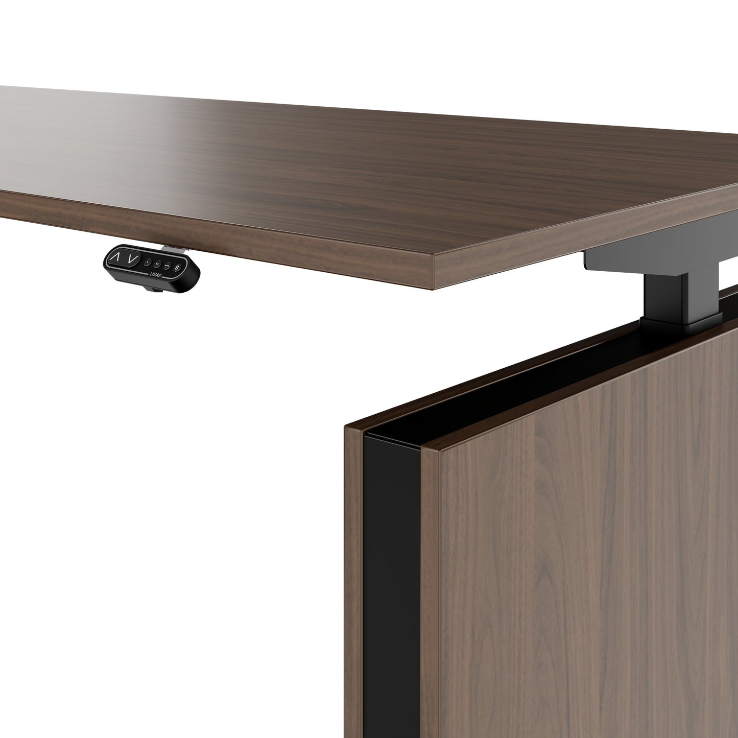 MOTION Bureau à 2 moteurs avec buffet | Réglable à hauteur électrique, 2000 x 1800 mm, noix