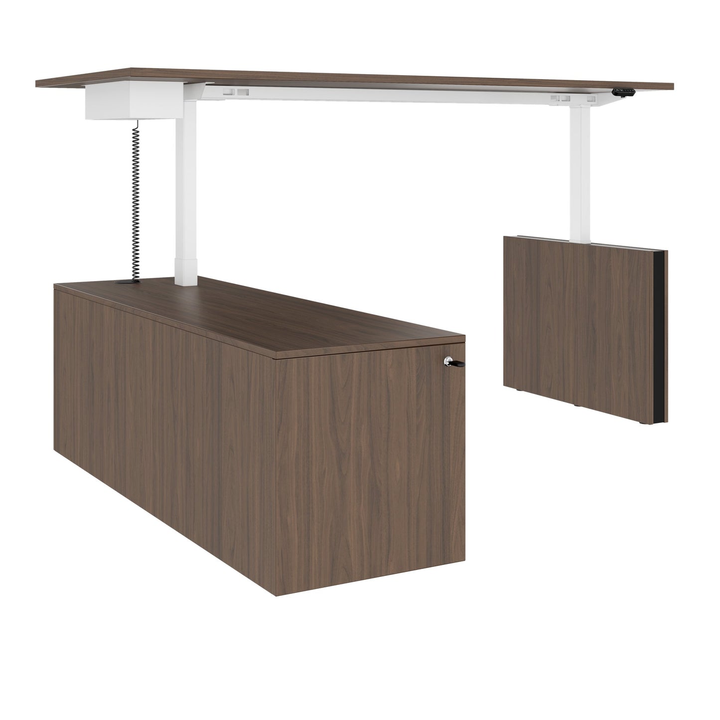 MOTION Bureau à 2 moteurs avec buffet | Réglable à hauteur électrique, 2000 x 1800 mm, noix