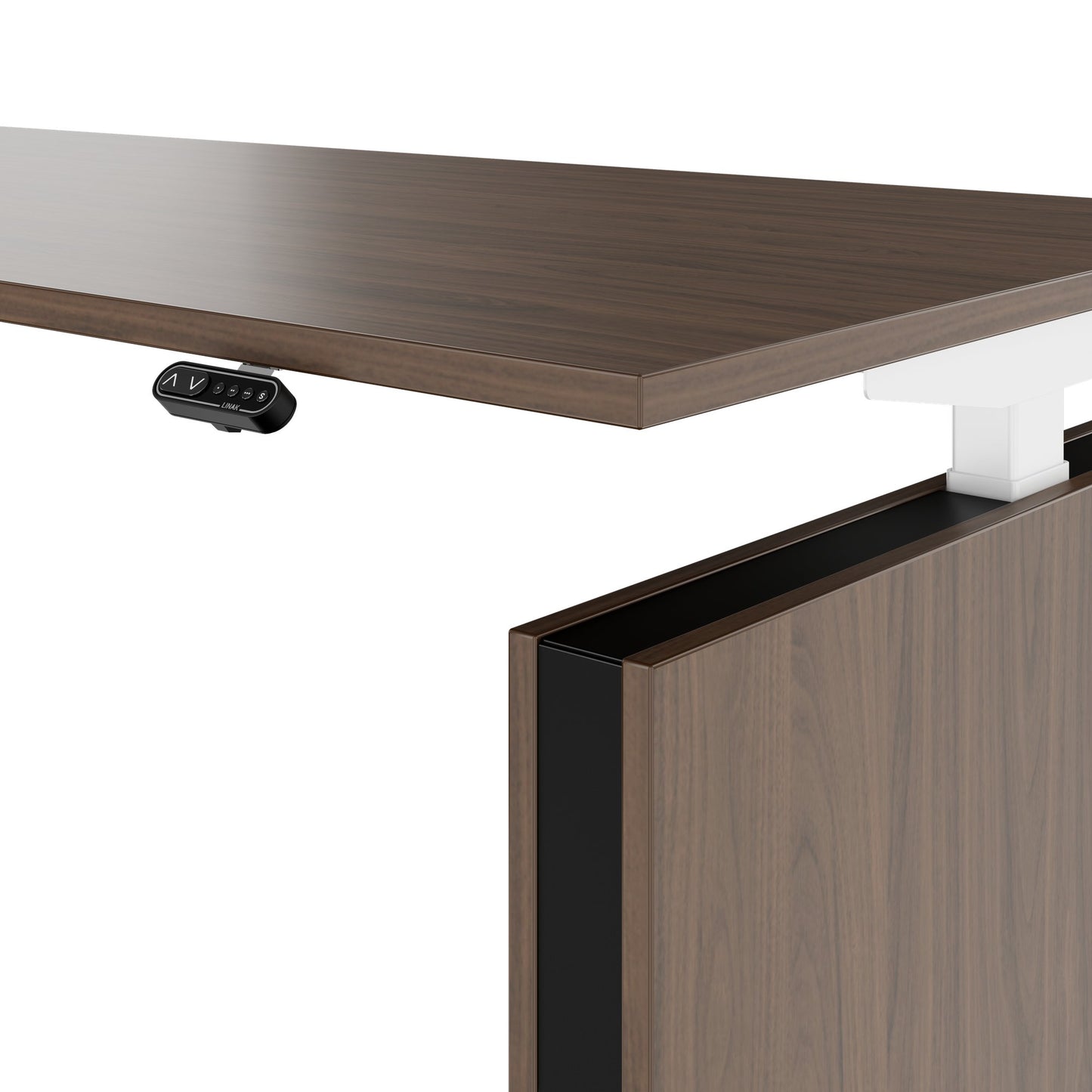 MOTION Bureau à 2 moteurs avec buffet | Réglable à hauteur électrique, 2000 x 1800 mm, noix