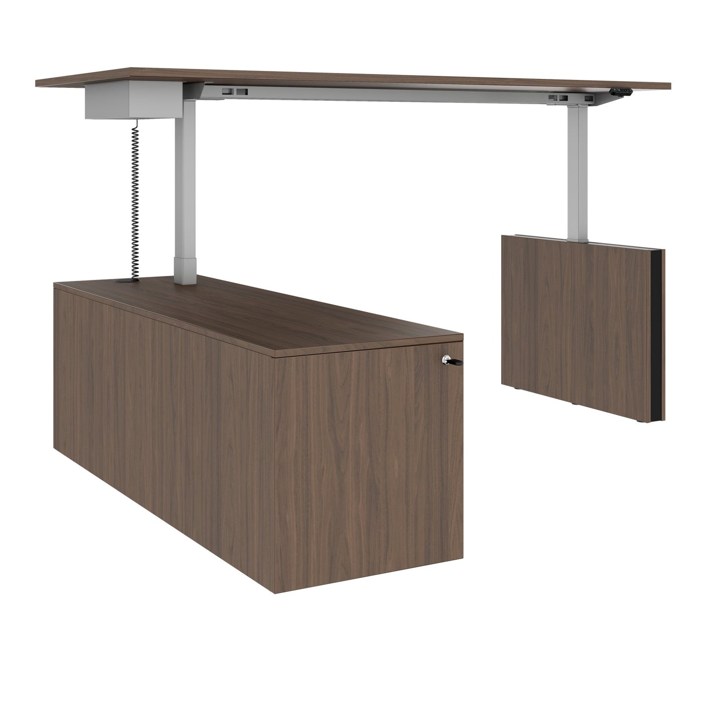 MOTION Bureau à 2 moteurs avec buffet | Réglable à hauteur électrique, 2000 x 1800 mm, noix