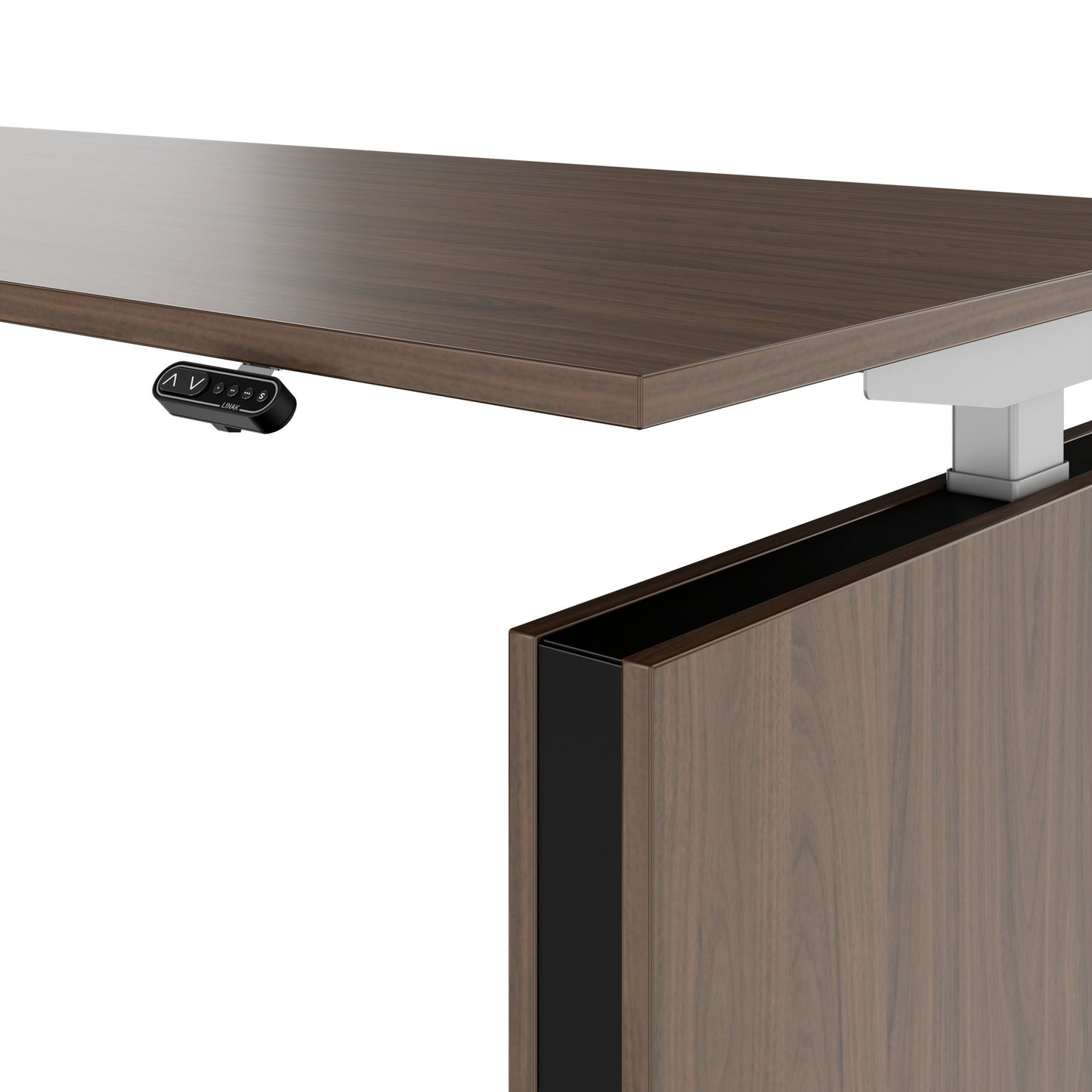 MOTION Bureau à 2 moteurs avec buffet | Réglable à hauteur électrique, 2000 x 1800 mm, noix