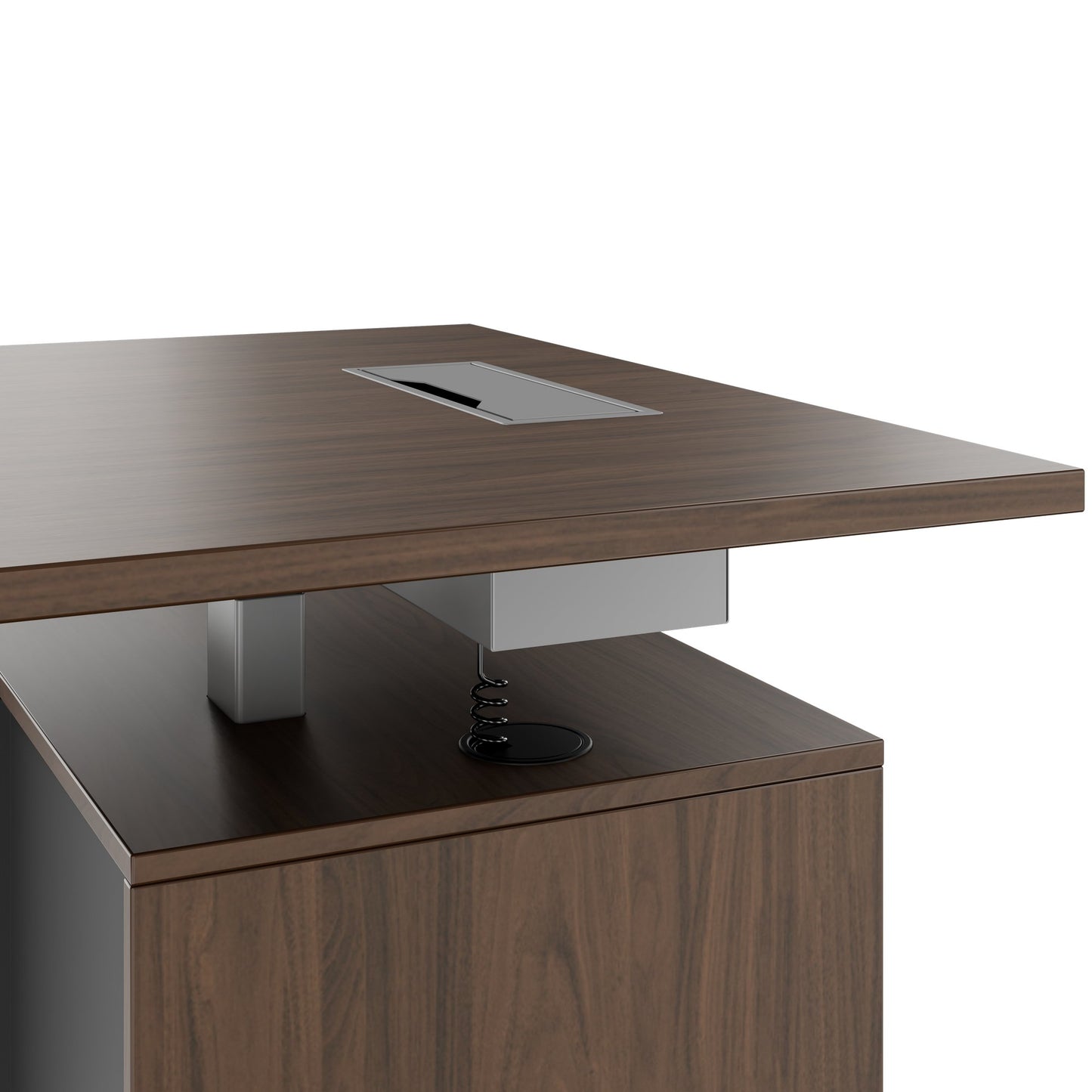 MOTION Bureau à 2 moteurs avec buffet | Réglable à hauteur électrique, 2000 x 1800 mm, noix