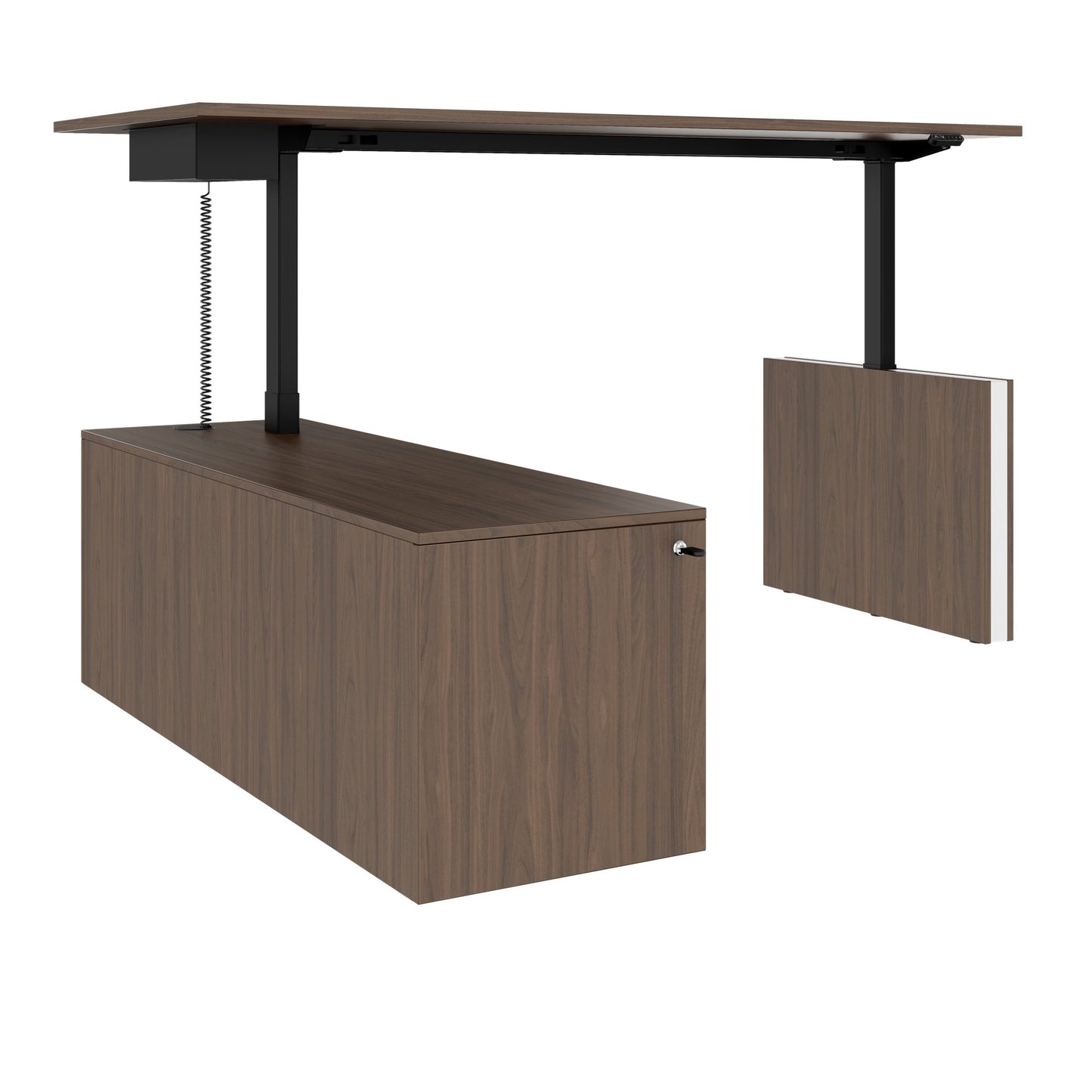 MOTION Bureau à 2 moteurs avec buffet | Réglable à hauteur électrique, 2000 x 1800 mm, noix