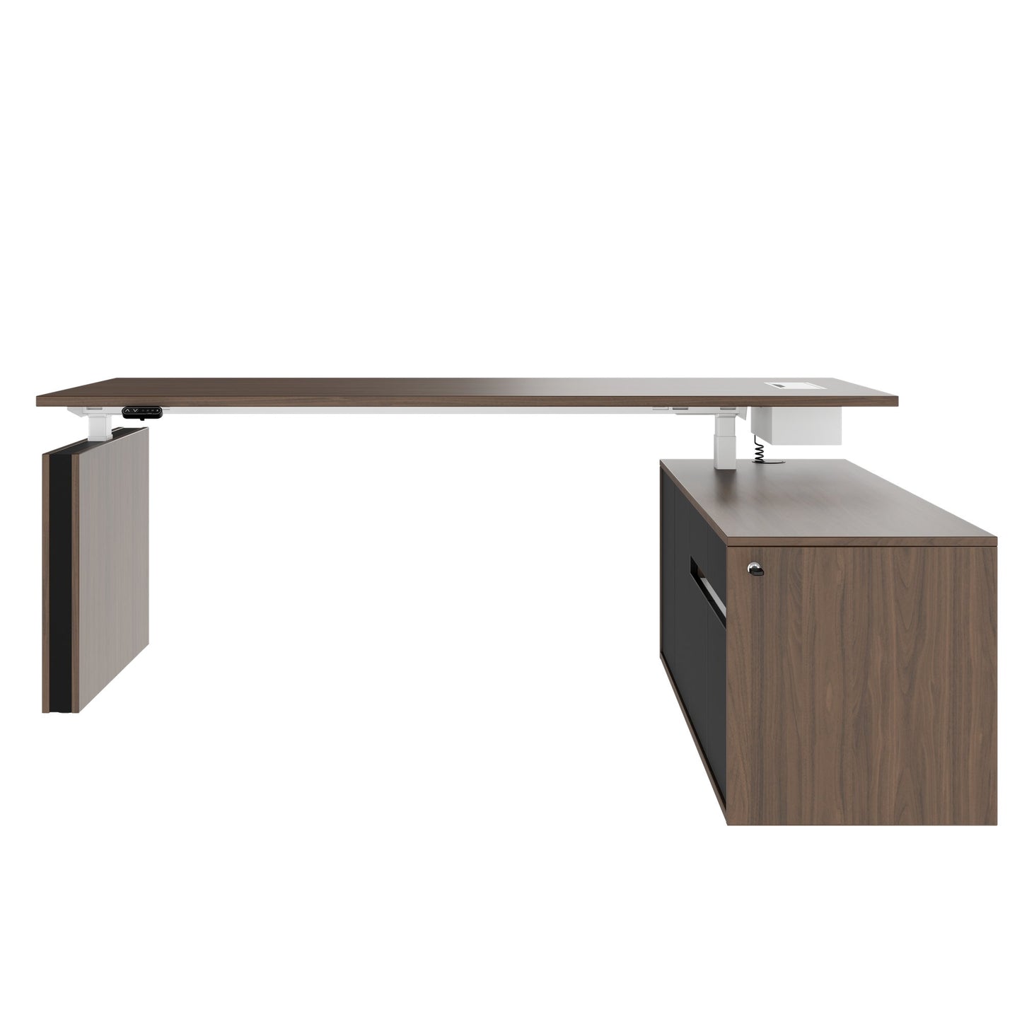 MOTION Bureau à 2 moteurs avec buffet | Réglable à hauteur électrique, 2000 x 1800 mm, noix