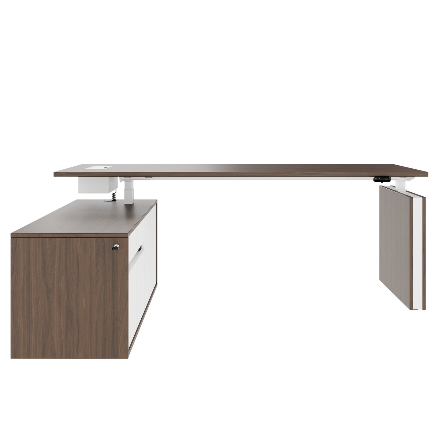 MOTION Bureau à 2 moteurs avec buffet | Réglable à hauteur électrique, 2000 x 1800 mm, noix