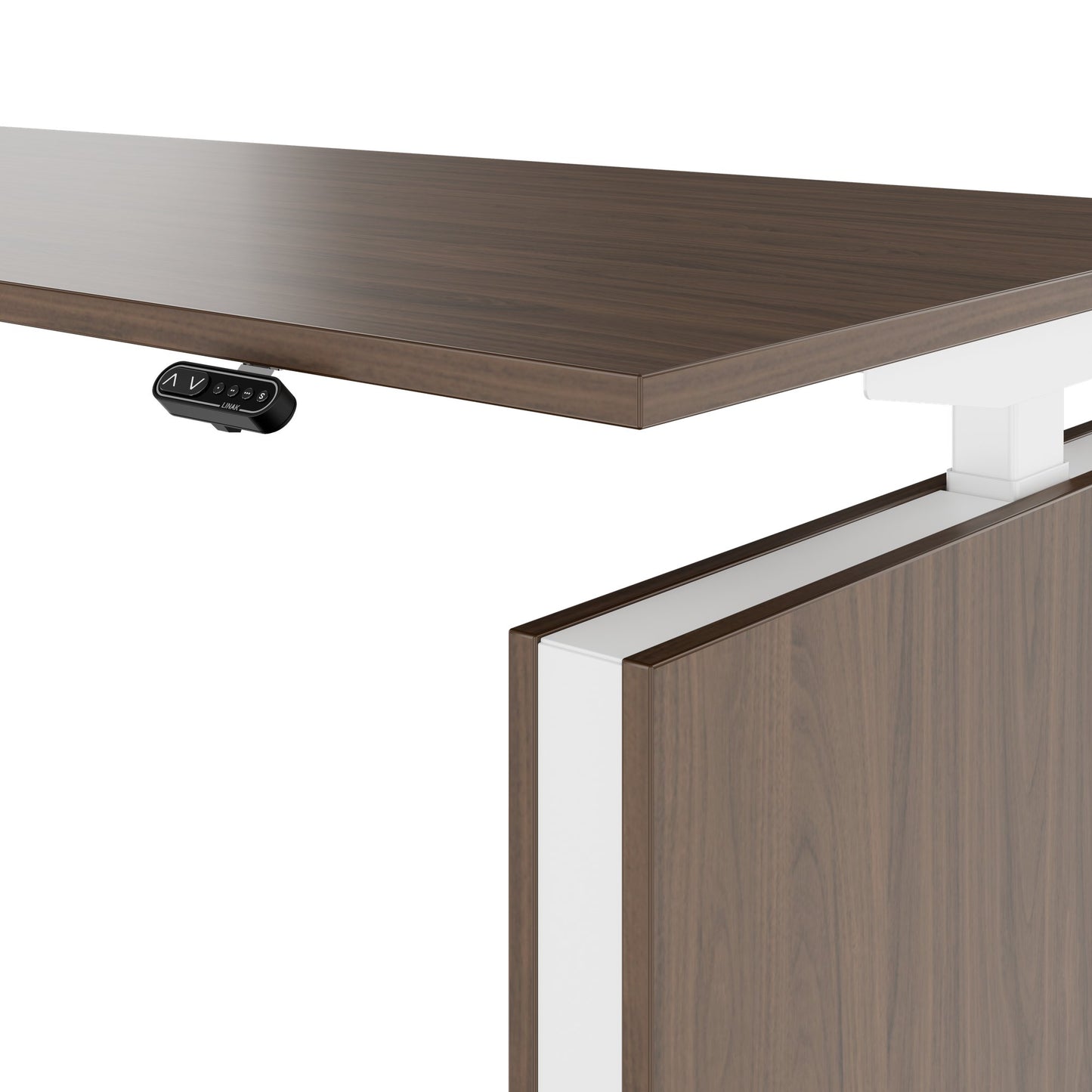 MOTION Bureau à 2 moteurs avec buffet | Réglable à hauteur électrique, 2000 x 1800 mm, noix