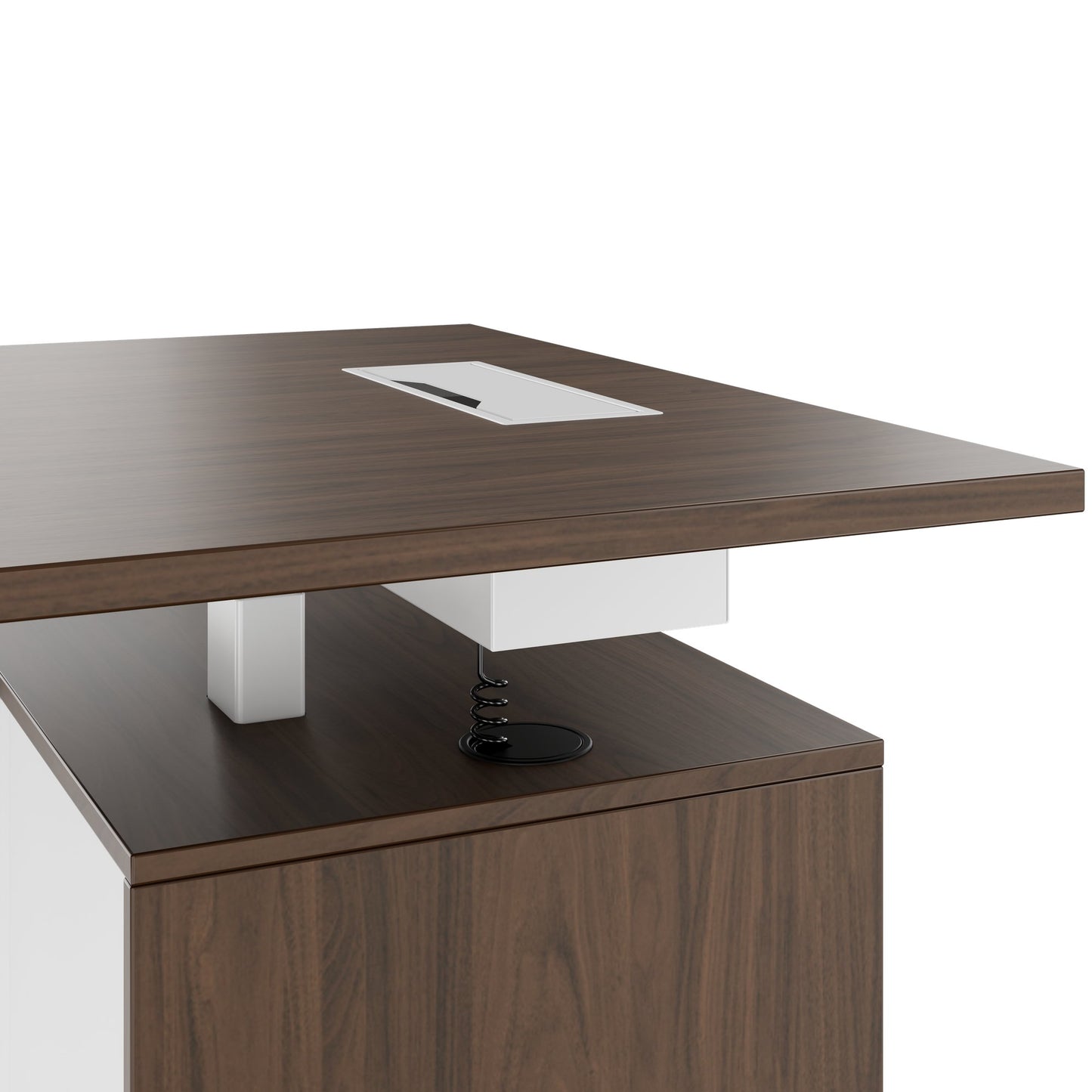 MOTION Bureau à 2 moteurs avec buffet | Réglable à hauteur électrique, 2000 x 1800 mm, noix