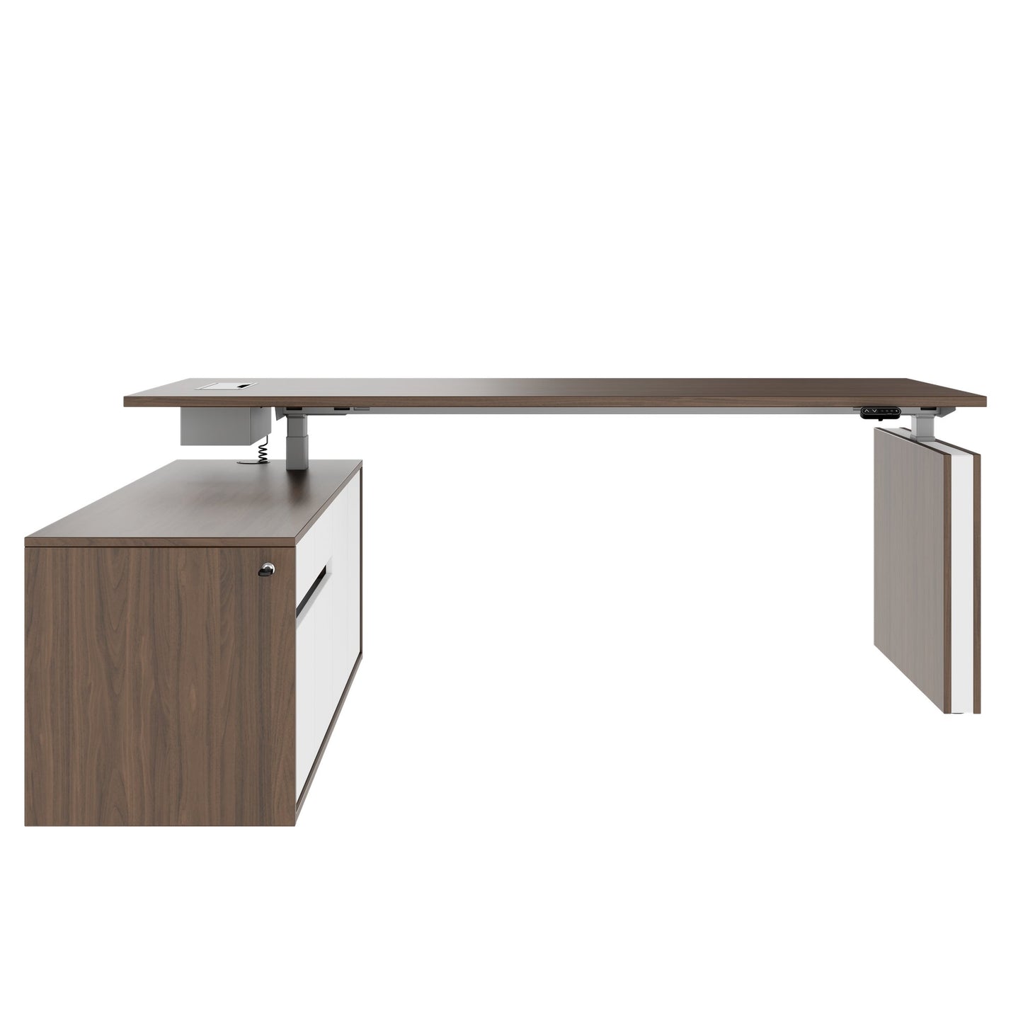 MOTION Bureau à 2 moteurs avec buffet | Réglable à hauteur électrique, 2000 x 1800 mm, noix
