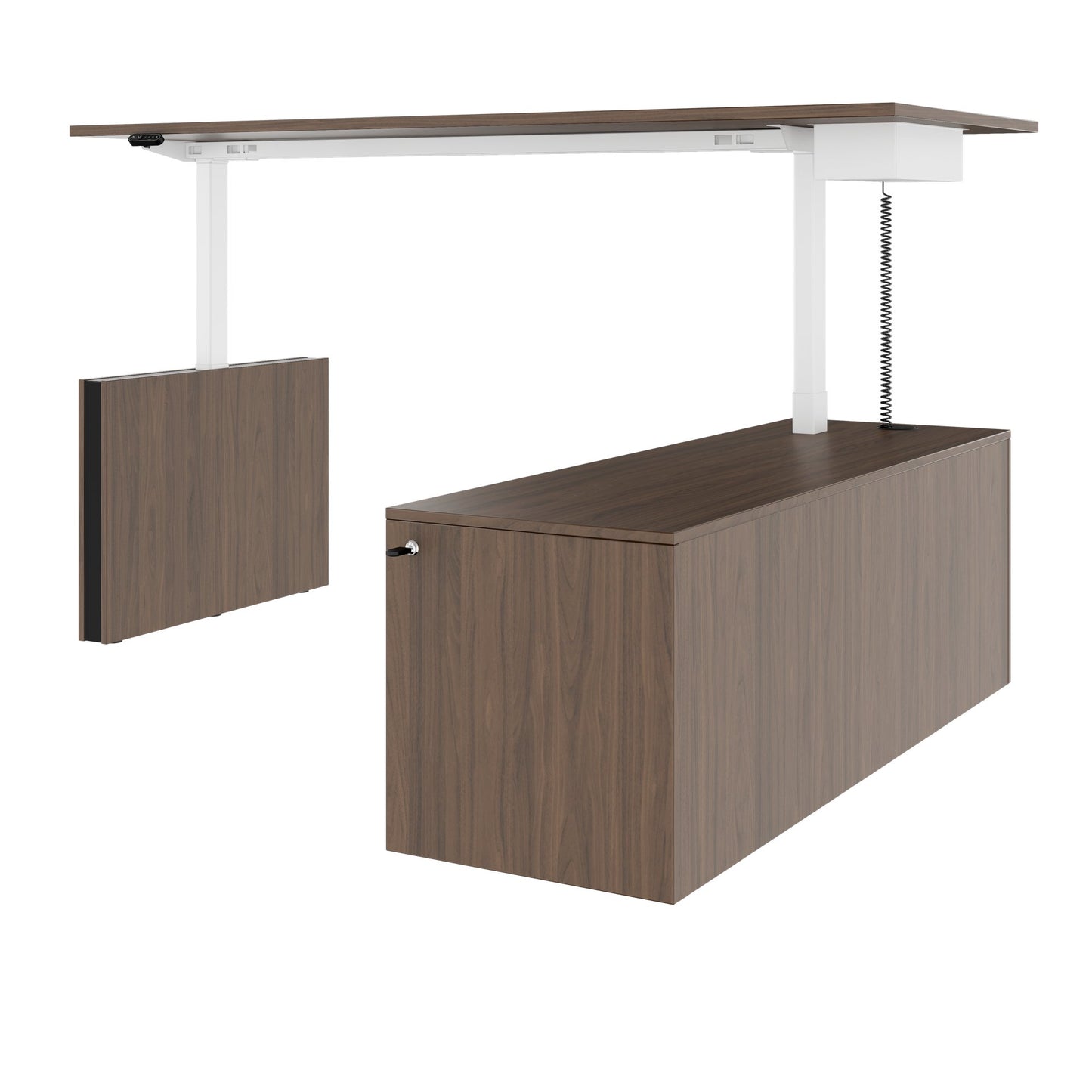 MOTION Bureau à 2 moteurs avec buffet | Réglable à hauteur électrique, 2000 x 1800 mm, noix