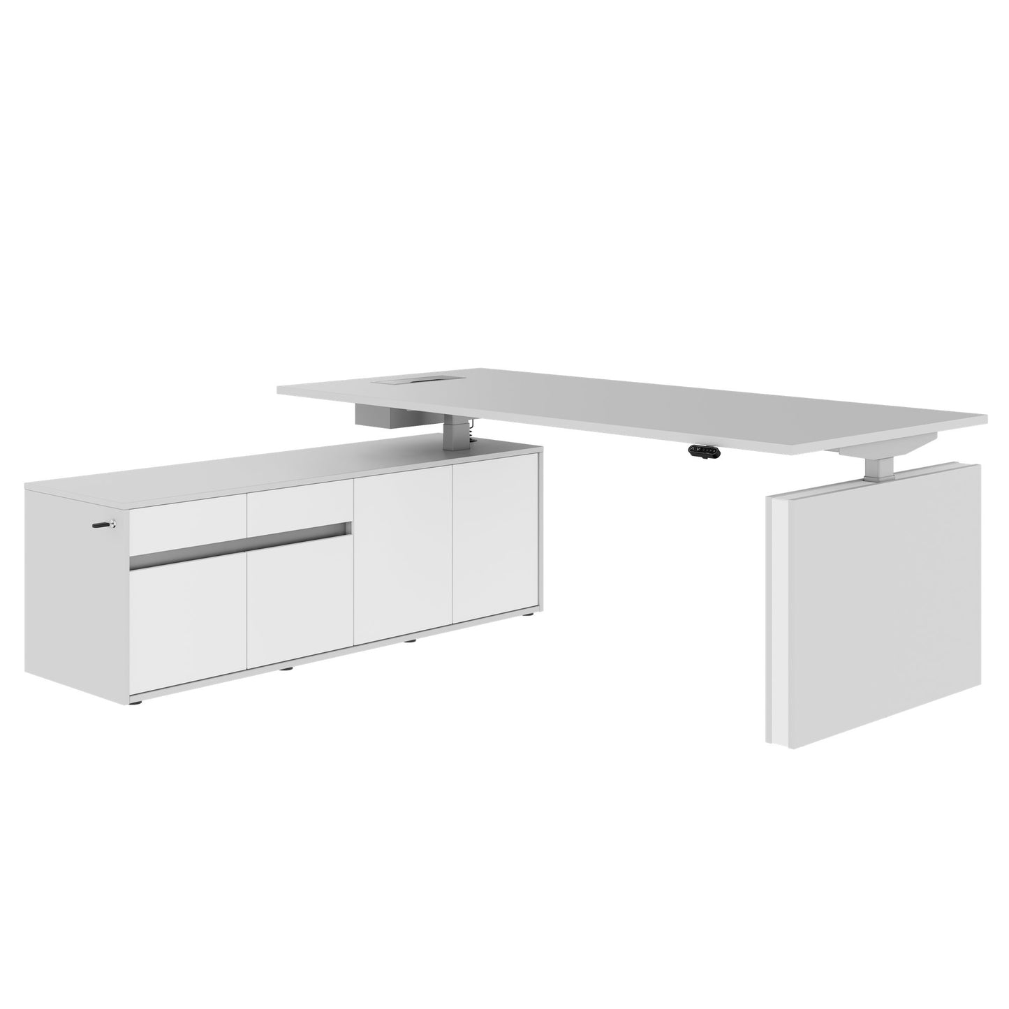 MOTION Desk a 2 motori con sideboard | Regolabile elettricamente in altezza, 2000 x 1800 mm, grigio perla