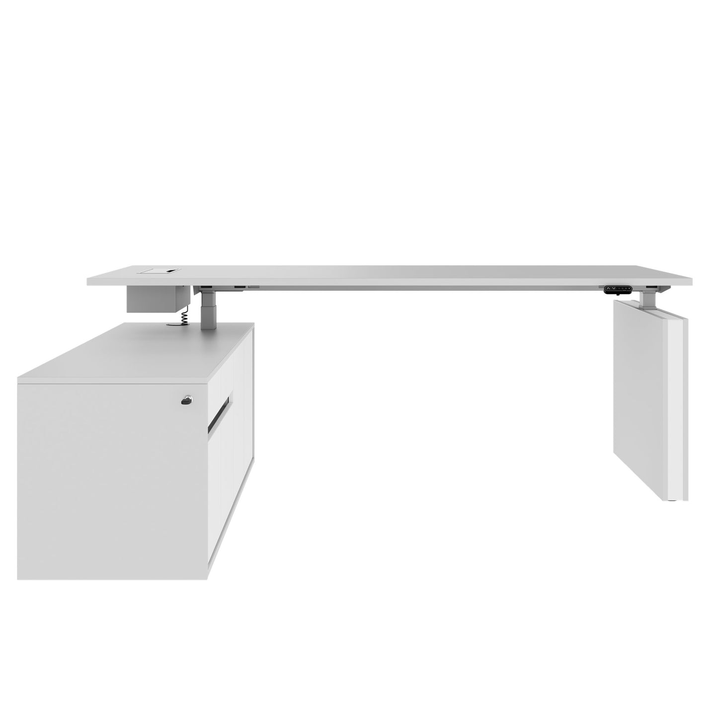 MOTION Desk a 2 motori con sideboard | Regolabile elettricamente in altezza, 2000 x 1800 mm, grigio perla