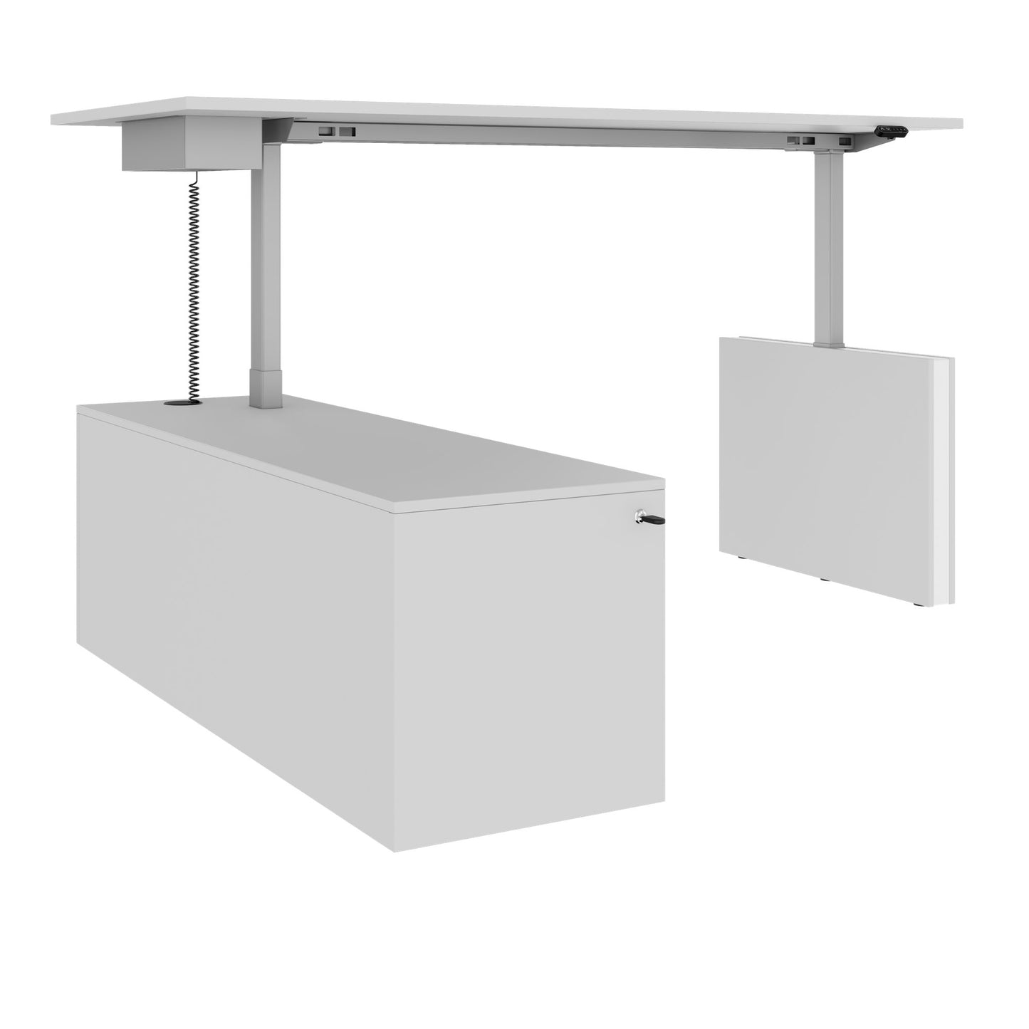 MOTION Desk a 2 motori con sideboard | Regolabile elettricamente in altezza, 2000 x 1800 mm, grigio perla