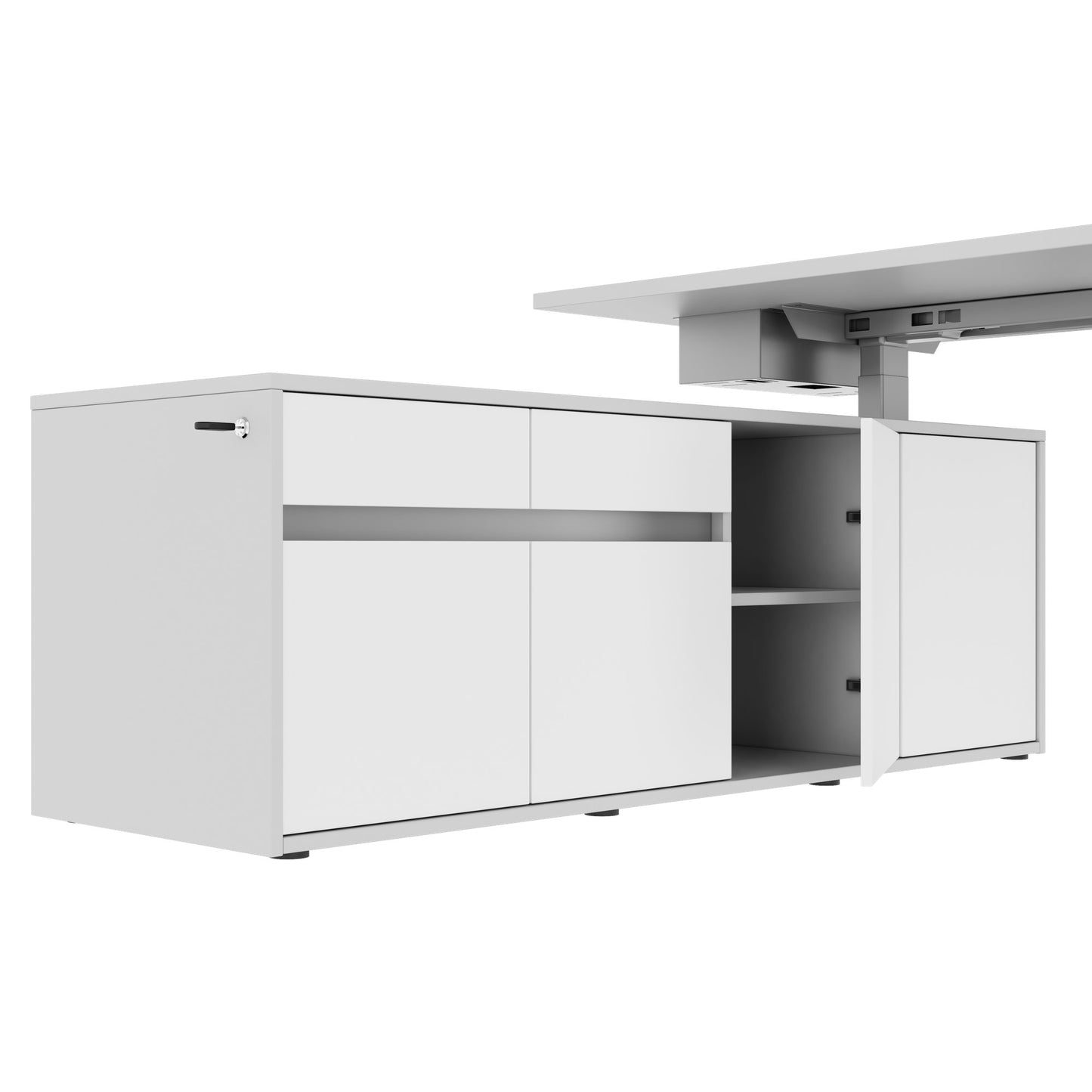 MOTION Desk a 2 motori con sideboard | Regolabile elettricamente in altezza, 2000 x 1800 mm, grigio perla