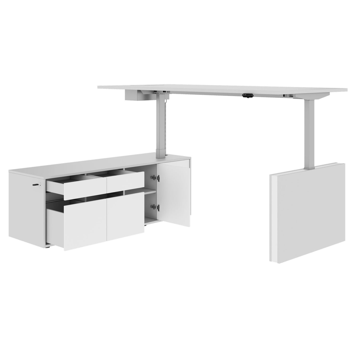 MOTION Desk a 2 motori con sideboard | Regolabile elettricamente in altezza, 2000 x 1800 mm, grigio perla