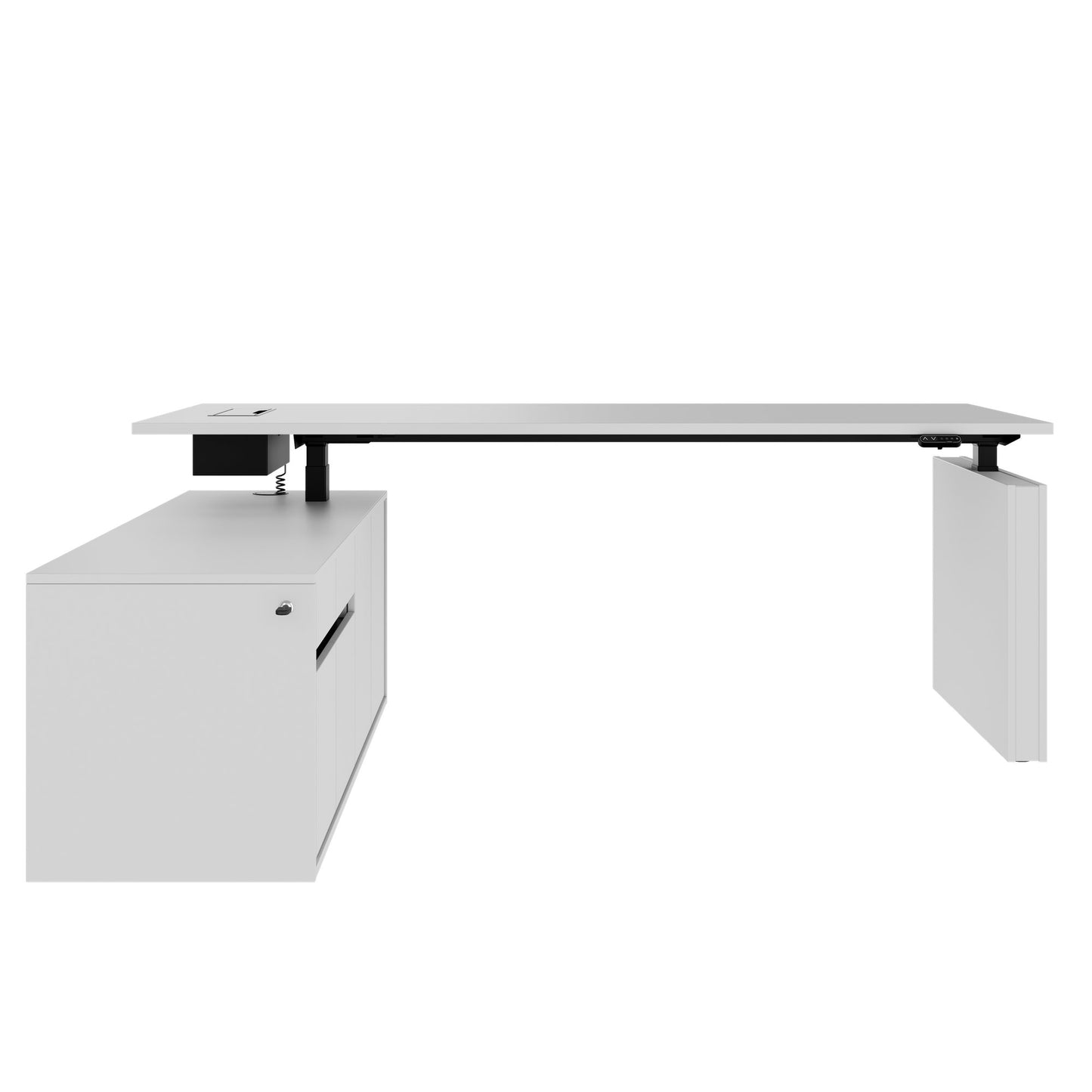 MOTION 2-Motoren-Schreibtisch mit Sideboard | Elektrisch höhenverstellbar, 2000 x 1800 mm, Perlgrau