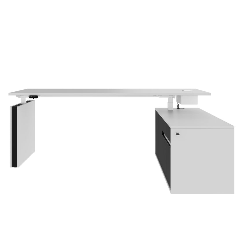 MOTION Desk a 2 motori con sideboard | Regolabile elettricamente in altezza, 2000 x 1800 mm, grigio perla