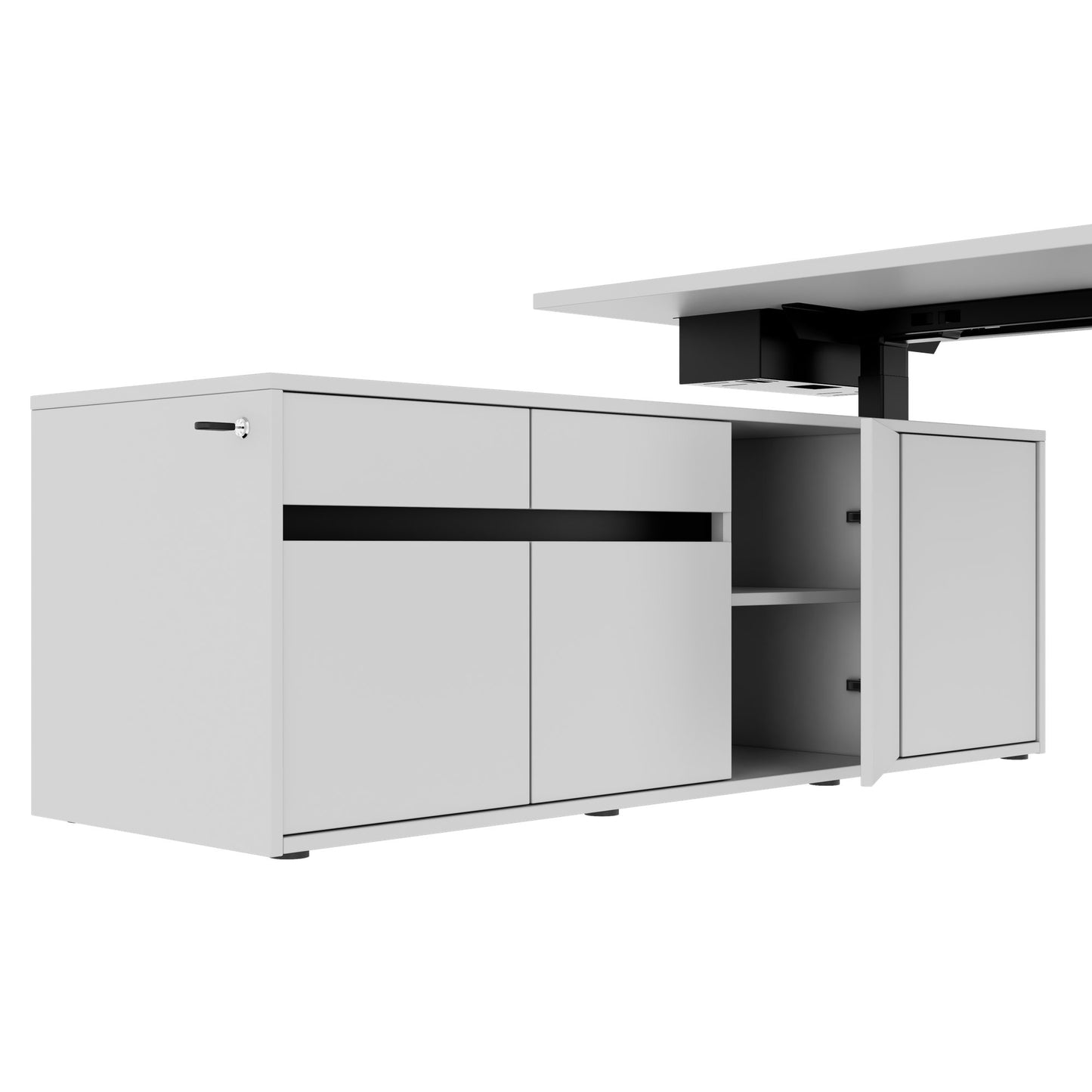 MOTION 2-Motoren-Schreibtisch mit Sideboard | Elektrisch höhenverstellbar, 2000 x 1800 mm, Perlgrau