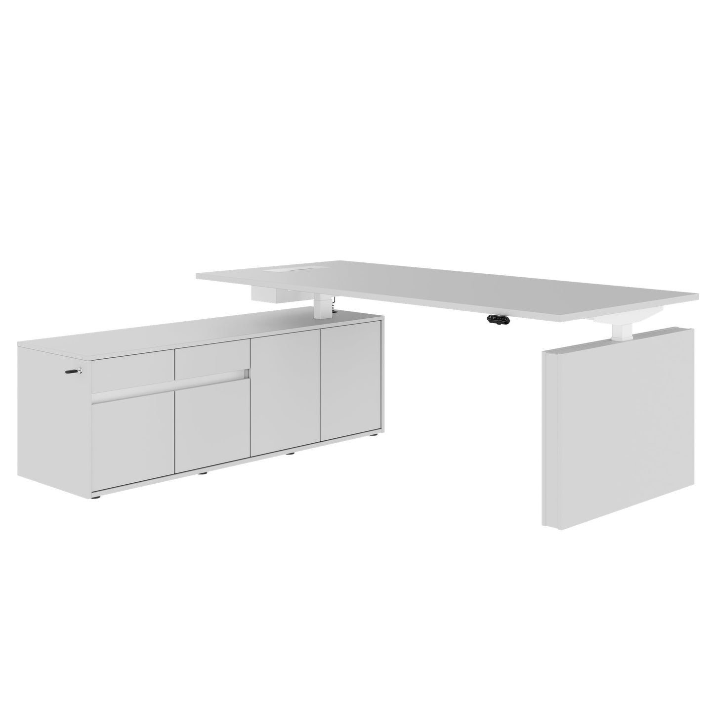 MOTION Desk a 2 motori con sideboard | Regolabile elettricamente in altezza, 2000 x 1800 mm, grigio perla