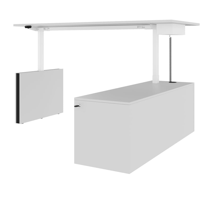 MOTION Desk a 2 motori con sideboard | Regolabile elettricamente in altezza, 2000 x 1800 mm, grigio perla
