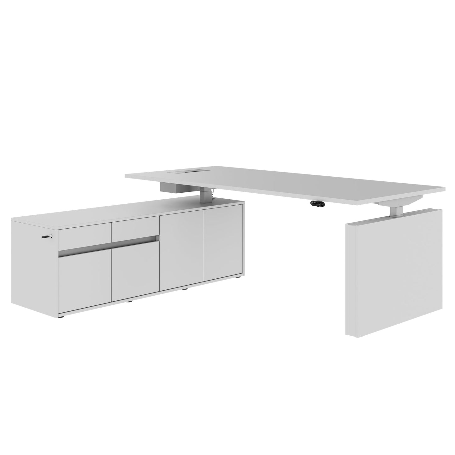 MOTION Desk a 2 motori con sideboard | Regolabile elettricamente in altezza, 2000 x 1800 mm, grigio perla