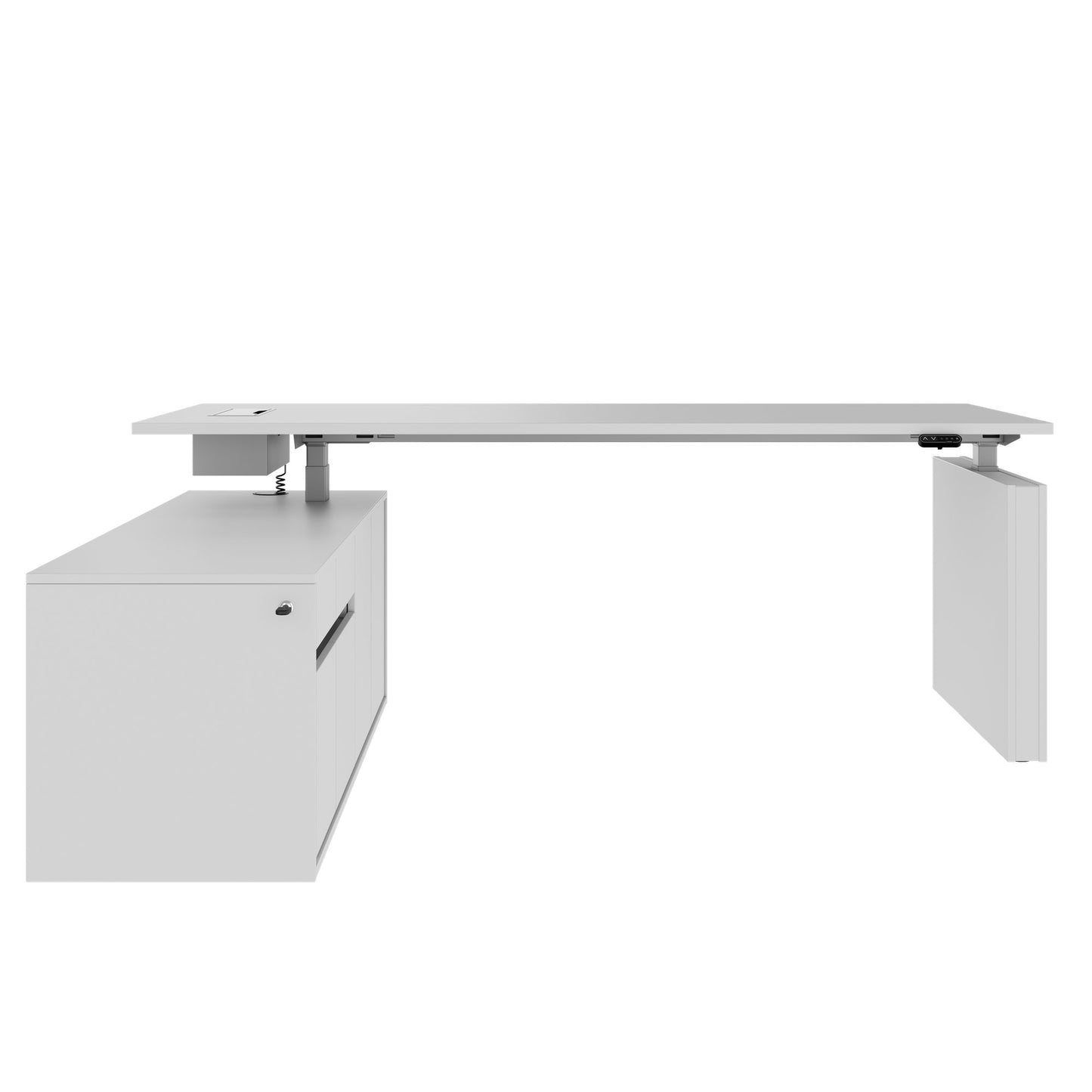 MOTION Desk a 2 motori con sideboard | Regolabile elettricamente in altezza, 2000 x 1800 mm, grigio perla