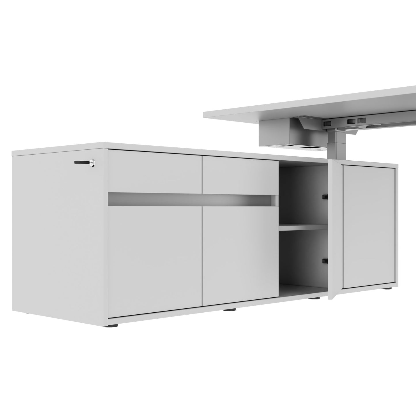 MOTION 2-Motoren-Schreibtisch mit Sideboard | Elektrisch höhenverstellbar, 2000 x 1800 mm, Perlgrau