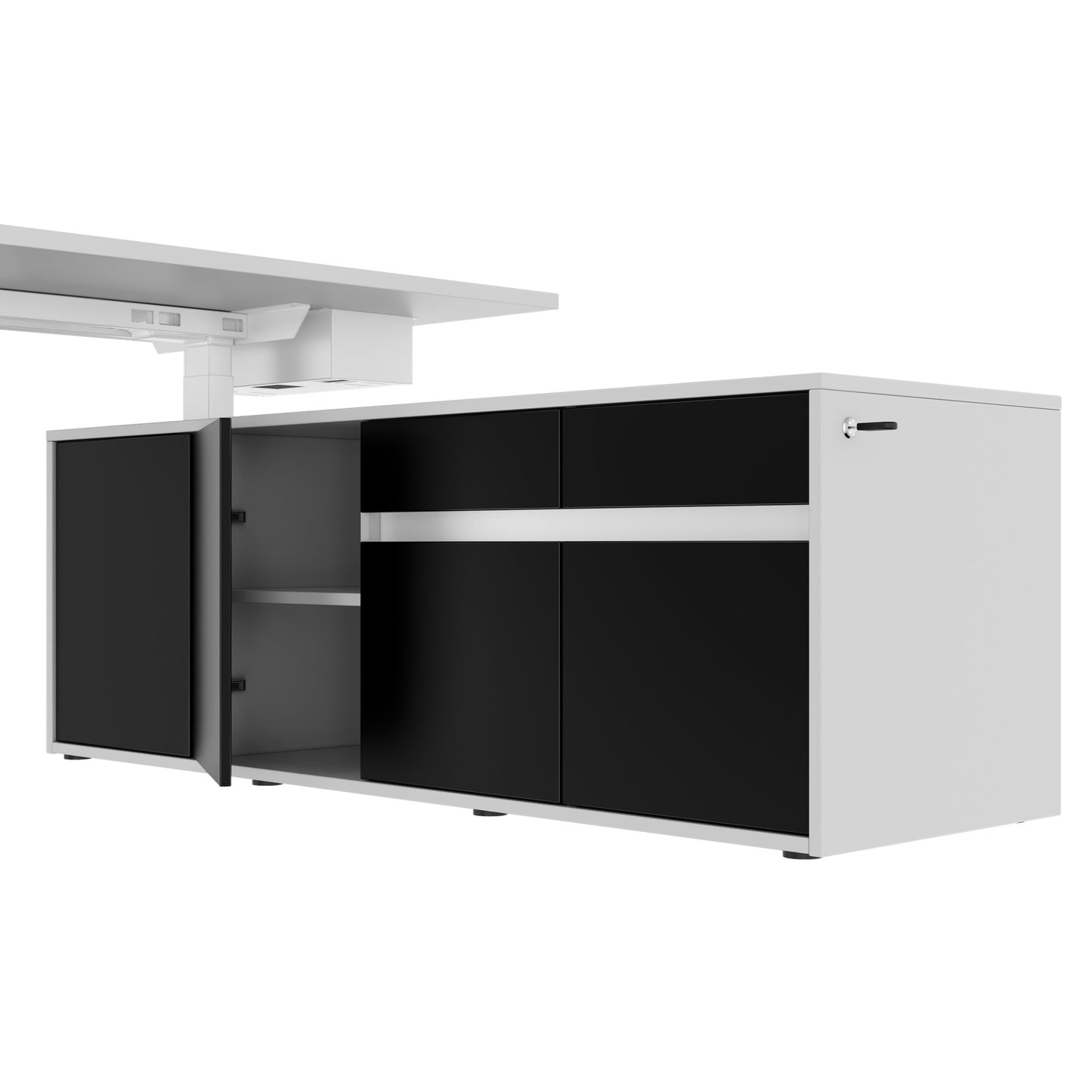 MOTION Desk a 2 motori con sideboard | Regolabile elettricamente in altezza, 2000 x 1800 mm, grigio perla