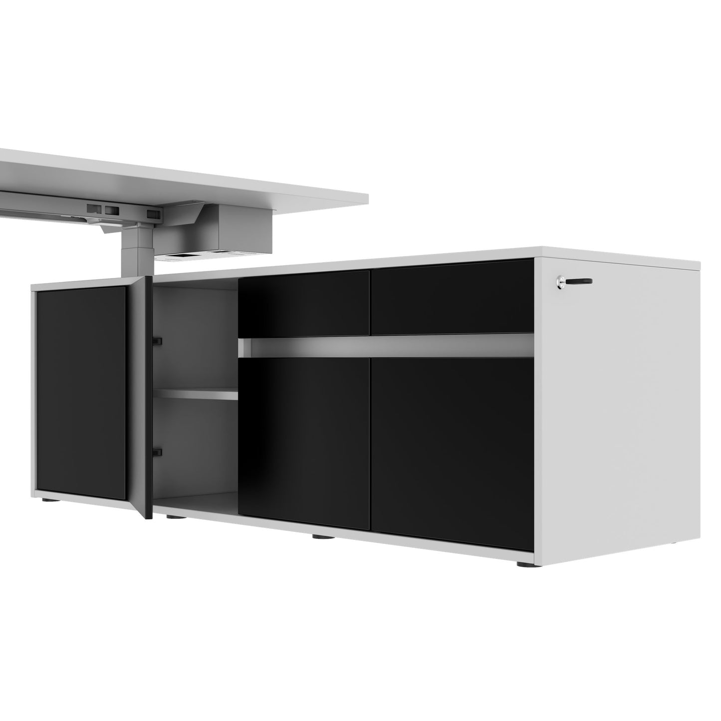 MOTION Desk a 2 motori con sideboard | Regolabile elettricamente in altezza, 2000 x 1800 mm, grigio perla