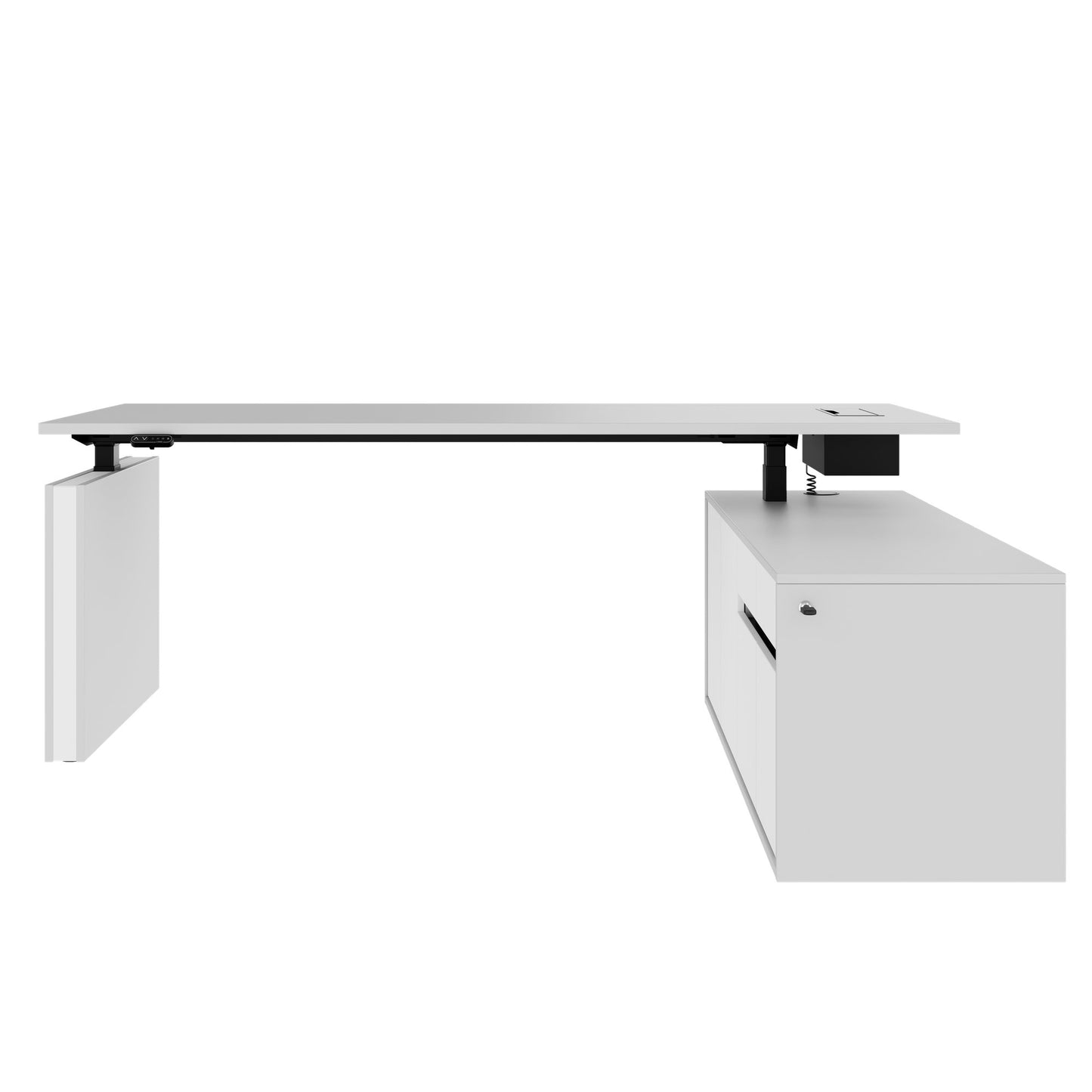 MOTION Desk a 2 motori con sideboard | Regolabile elettricamente in altezza, 2000 x 1800 mm, grigio perla