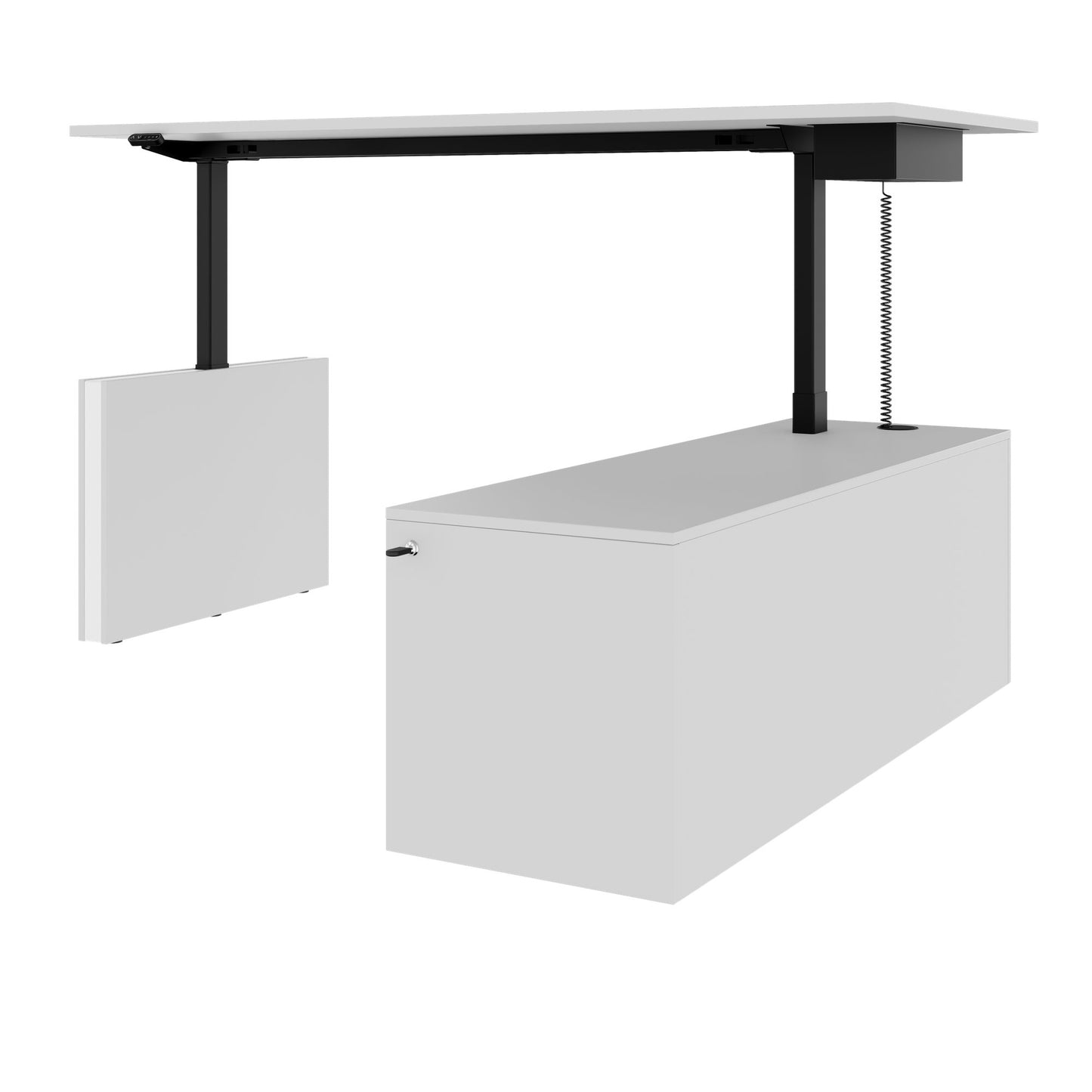 MOTION Desk a 2 motori con sideboard | Regolabile elettricamente in altezza, 2000 x 1800 mm, grigio perla