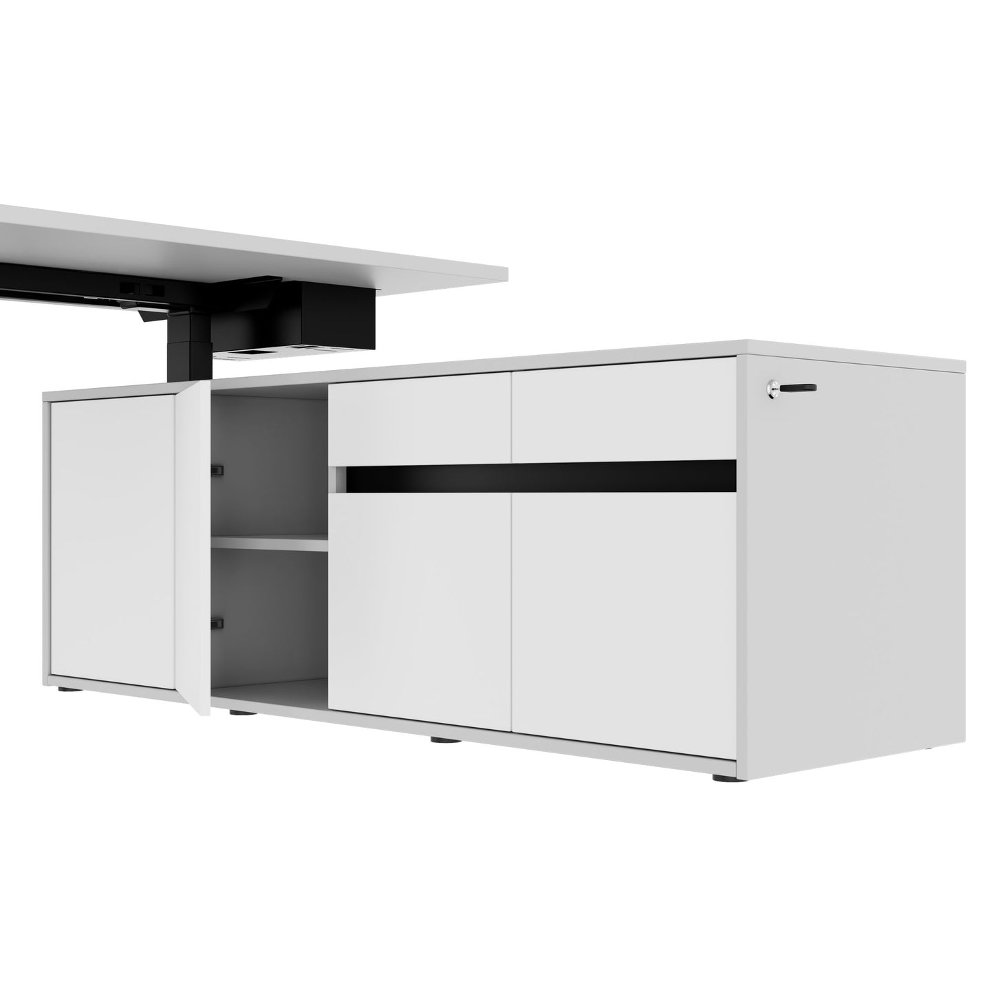 MOTION Desk a 2 motori con sideboard | Regolabile elettricamente in altezza, 2000 x 1800 mm, grigio perla