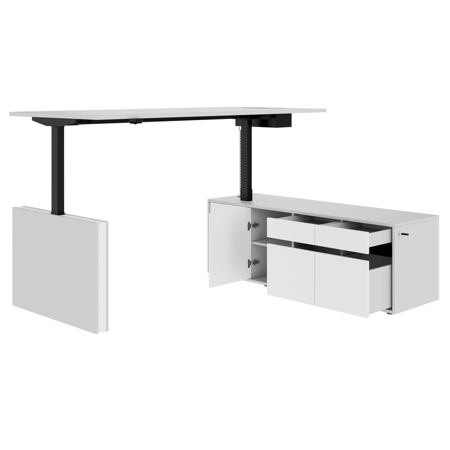 MOTION Desk a 2 motori con sideboard | Regolabile elettricamente in altezza, 2000 x 1800 mm, grigio perla