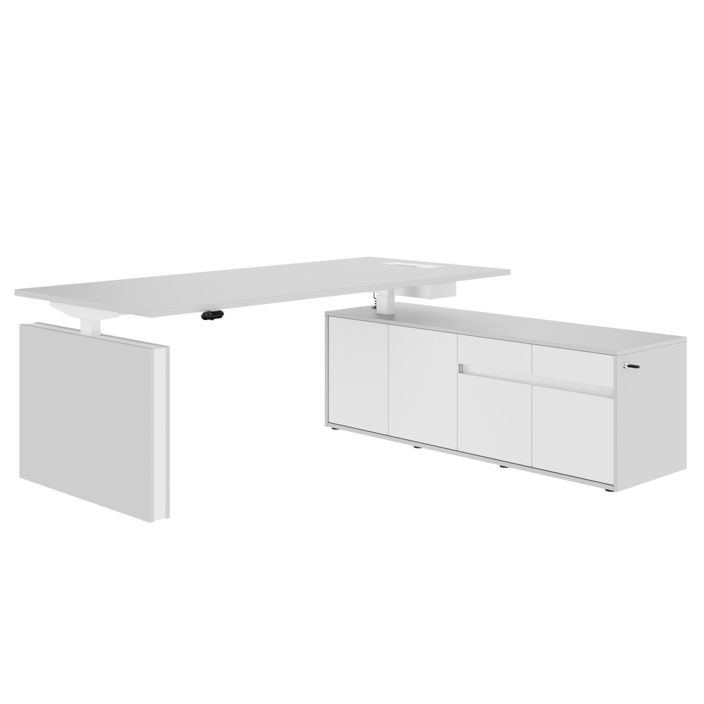 MOTION Desk a 2 motori con sideboard | Regolabile elettricamente in altezza, 2000 x 1800 mm, grigio perla