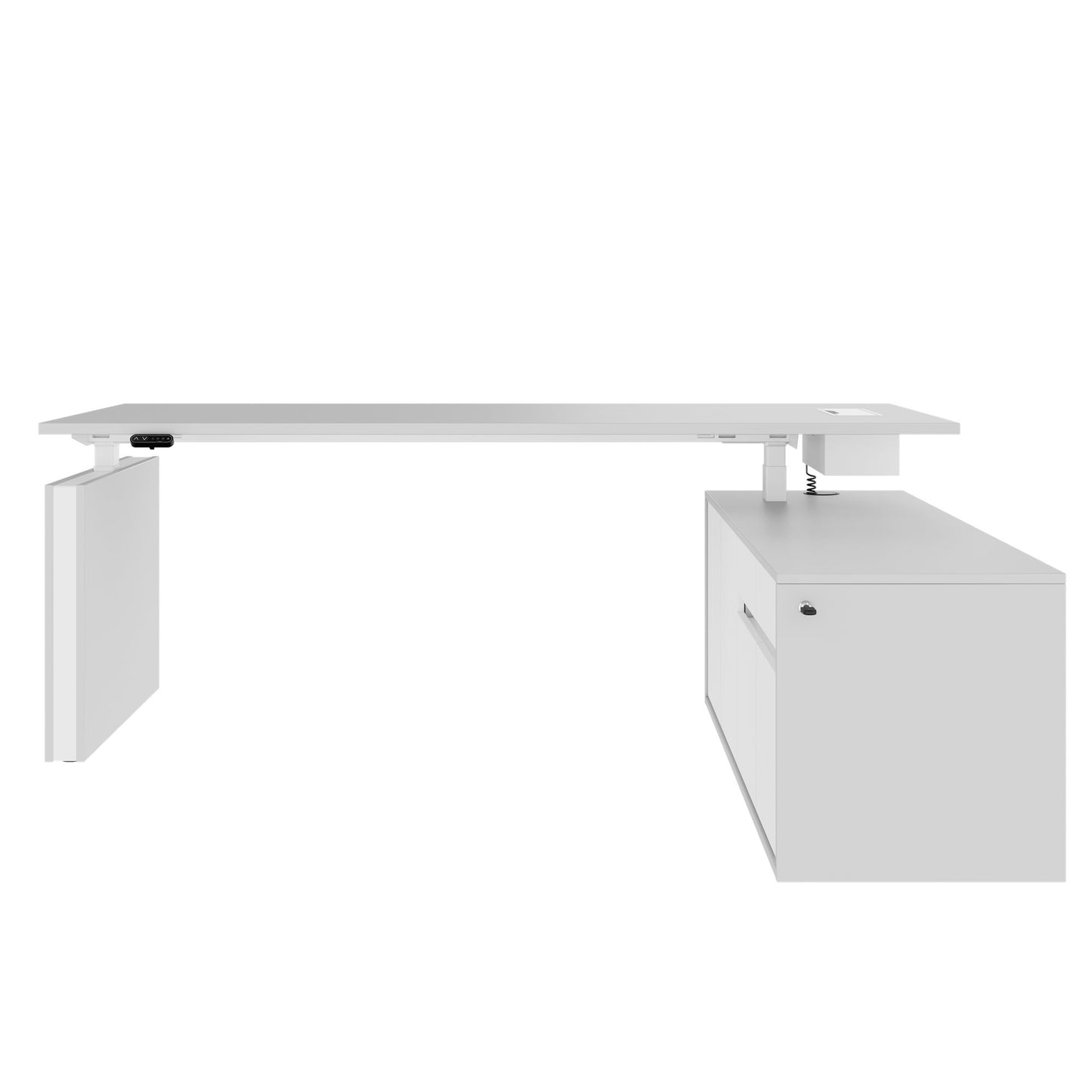 MOTION Desk a 2 motori con sideboard | Regolabile elettricamente in altezza, 2000 x 1800 mm, grigio perla