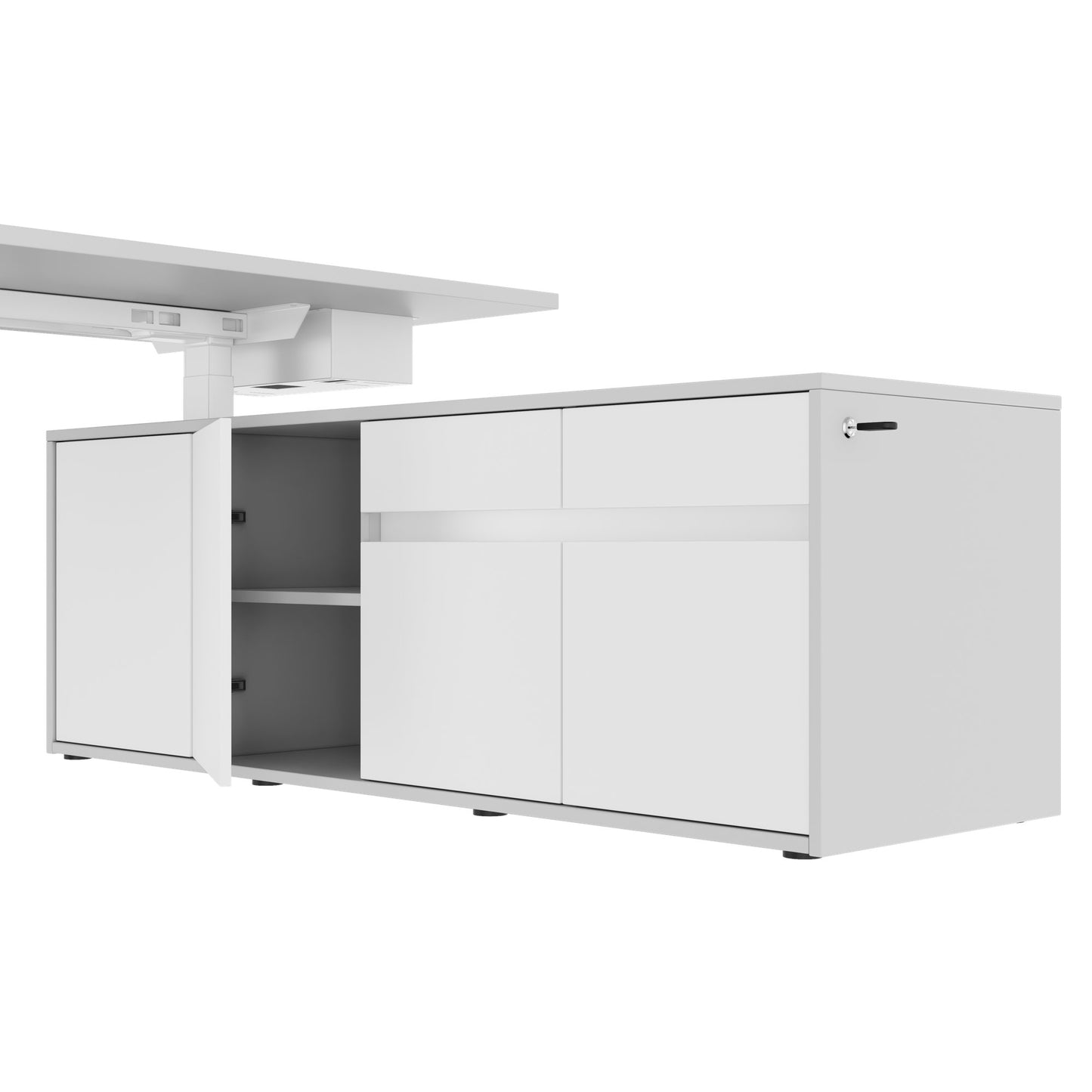 MOTION Desk a 2 motori con sideboard | Regolabile elettricamente in altezza, 2000 x 1800 mm, grigio perla