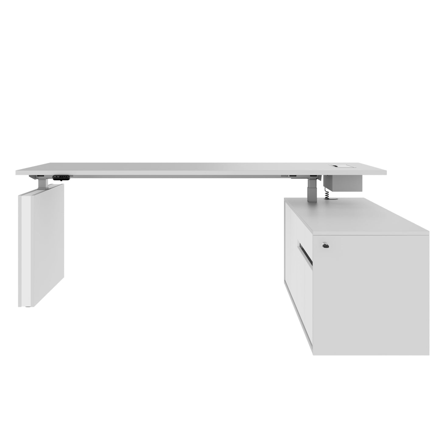 MOTION Desk a 2 motori con sideboard | Regolabile elettricamente in altezza, 2000 x 1800 mm, grigio perla
